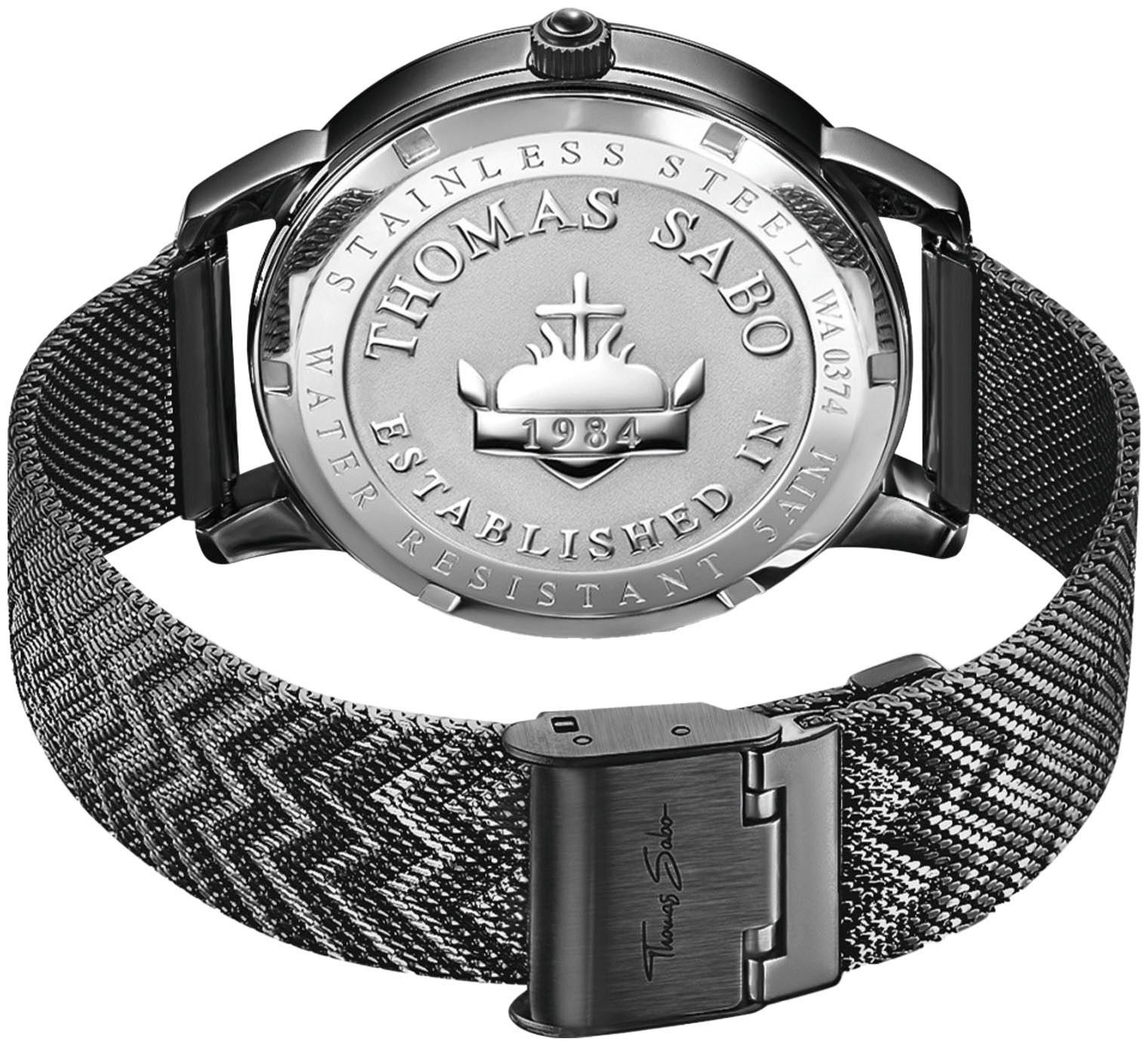 THOMAS SABO Quarzuhr SPIRIT COSMOS KOMPASS WA0374-202-203-42 MM, Armbanduhr für Damen und Herren, unisex, Onyx-Steine