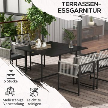 Outsunny Garten-Essgruppe Gartenmöbel-Set mit 4 Klappstühlen, 1 Tisch, (Sitzgarnitur, 5-tlg., Gartengarnitur), für Balkon, Terrasse, Mesh, Hellgrau