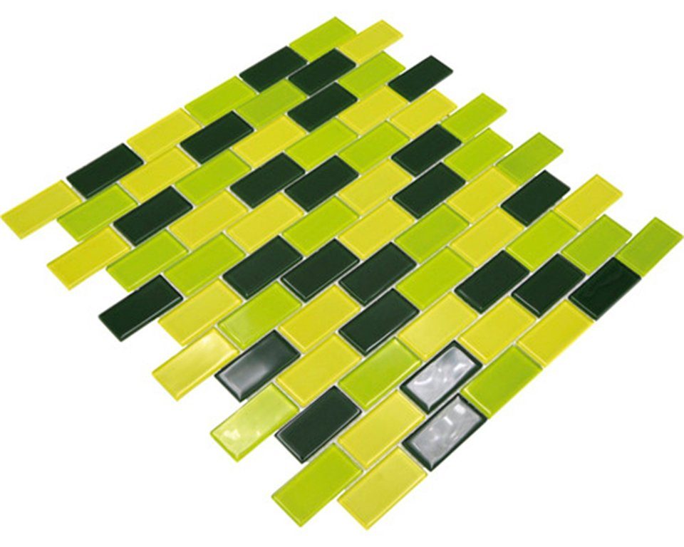 Mosani Mosaikfliesen Verbund Mosaikfliesen Glasmosaik Brick gelb BAD kiwi grün