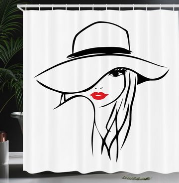 Abakuhaus Duschvorhang Moderner Digitaldruck mit 12 Haken auf Stoff Wasser Resistent Breite 175 cm, Höhe 180 cm, Lippen Mädchen tragen einen großen Schlapphut