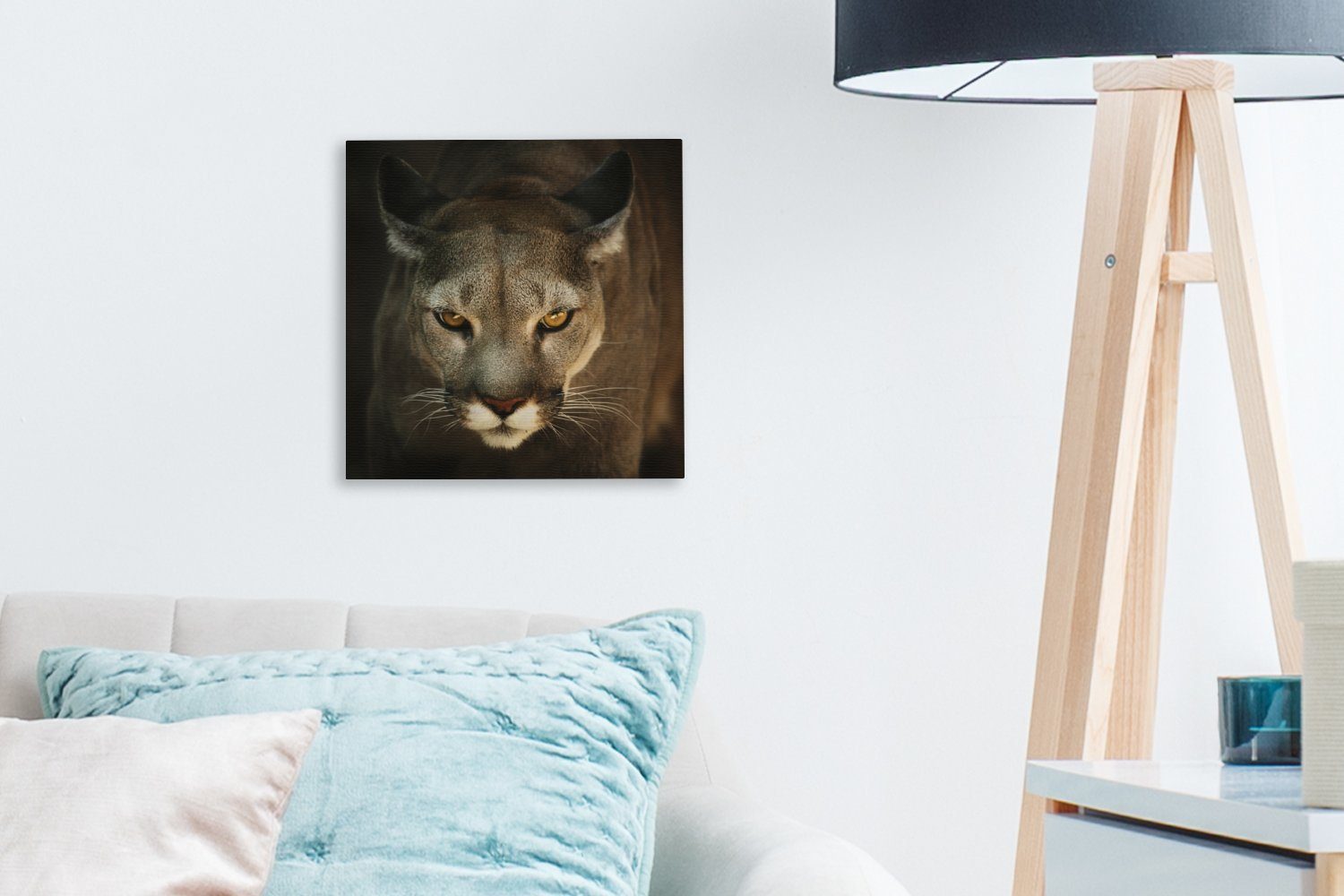 OneMillionCanvasses® Leinwandbild Schlafzimmer Bilder St), Wohnzimmer (1 für gelben Leinwand Puma Augen, mit in Jagdstellung Ein