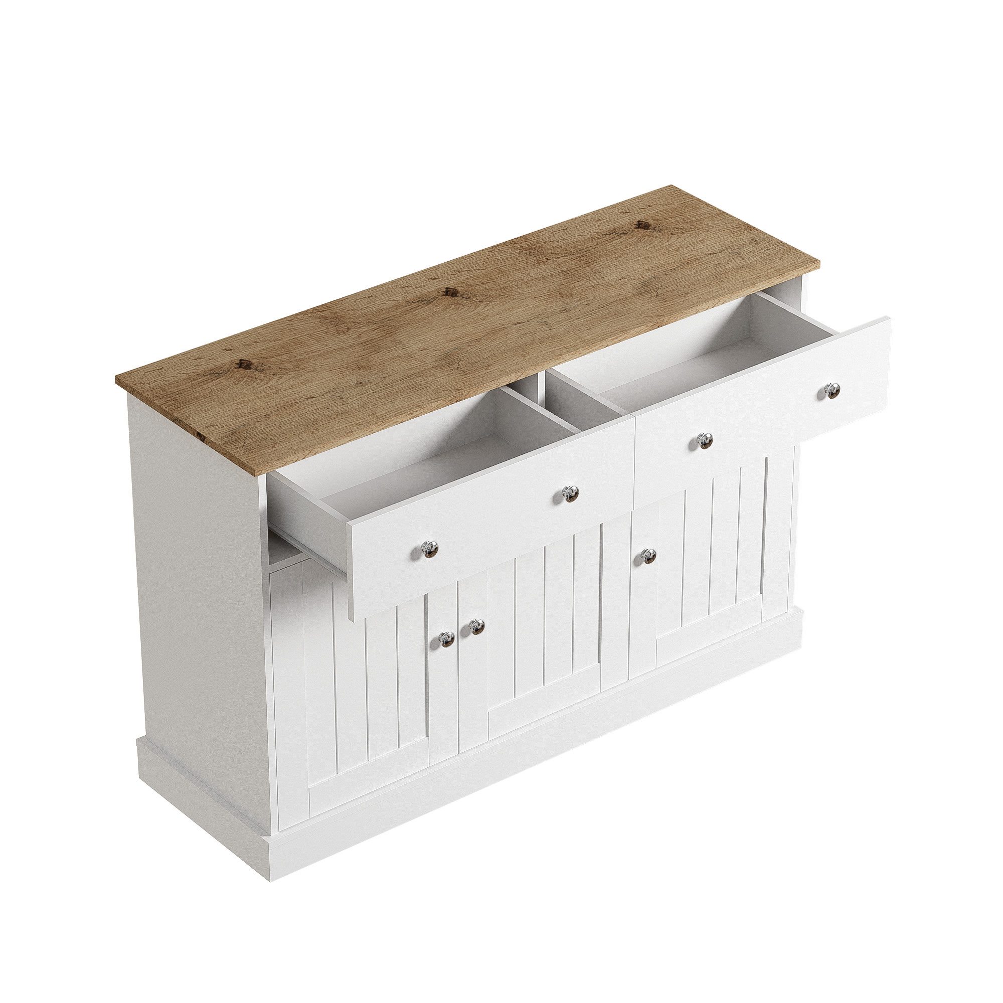 Merax Sideboard, mit 2 Schubladen und 3 Türen, Kommode Landhaus, Buffet, Anrichte