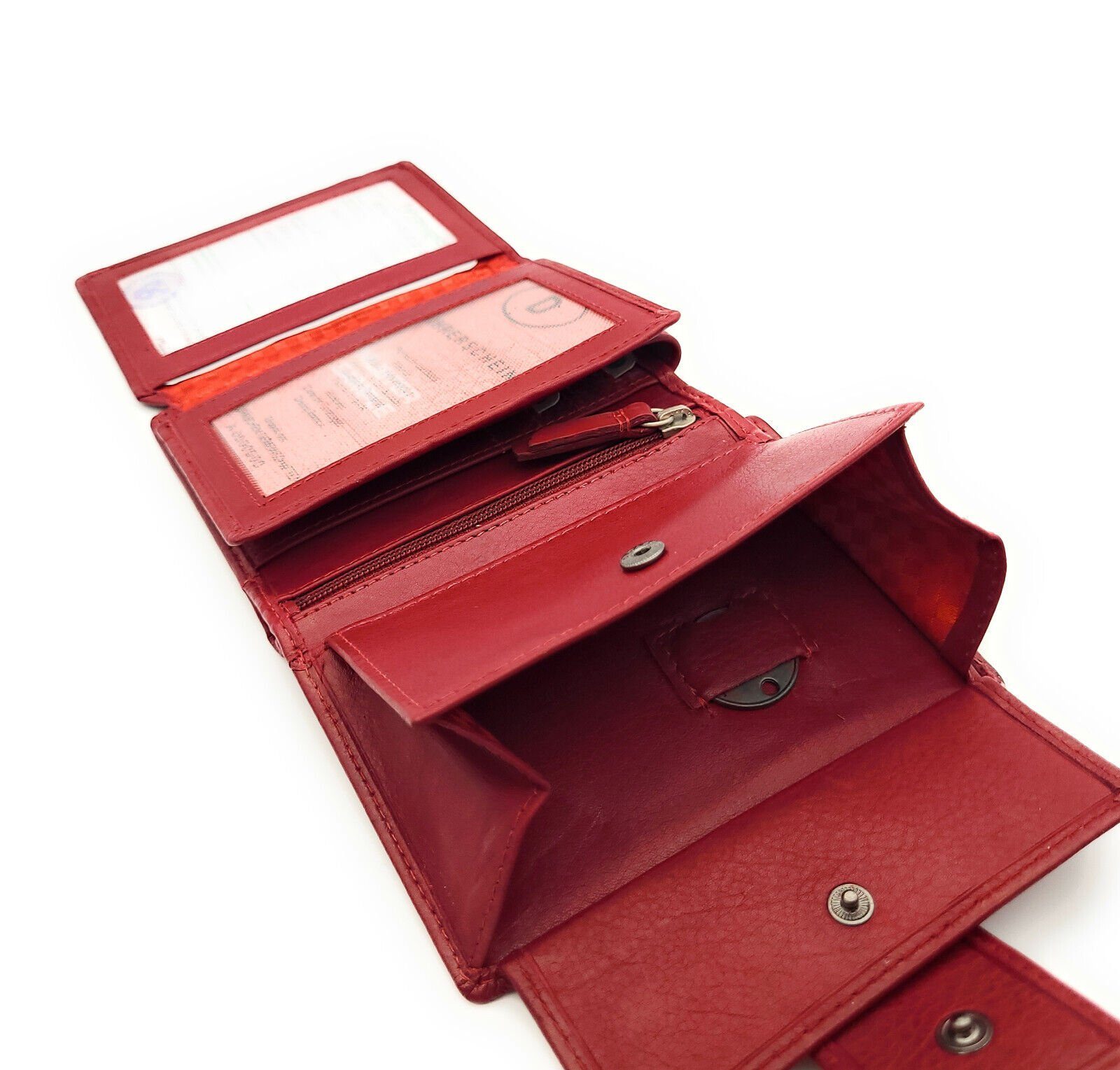 JOCKEY CLUB Geldbörse echt Leder Sicherheits-Portemonnaie mit RFID Schutz, Außenriegel, Innenriegel, Rindleder rot