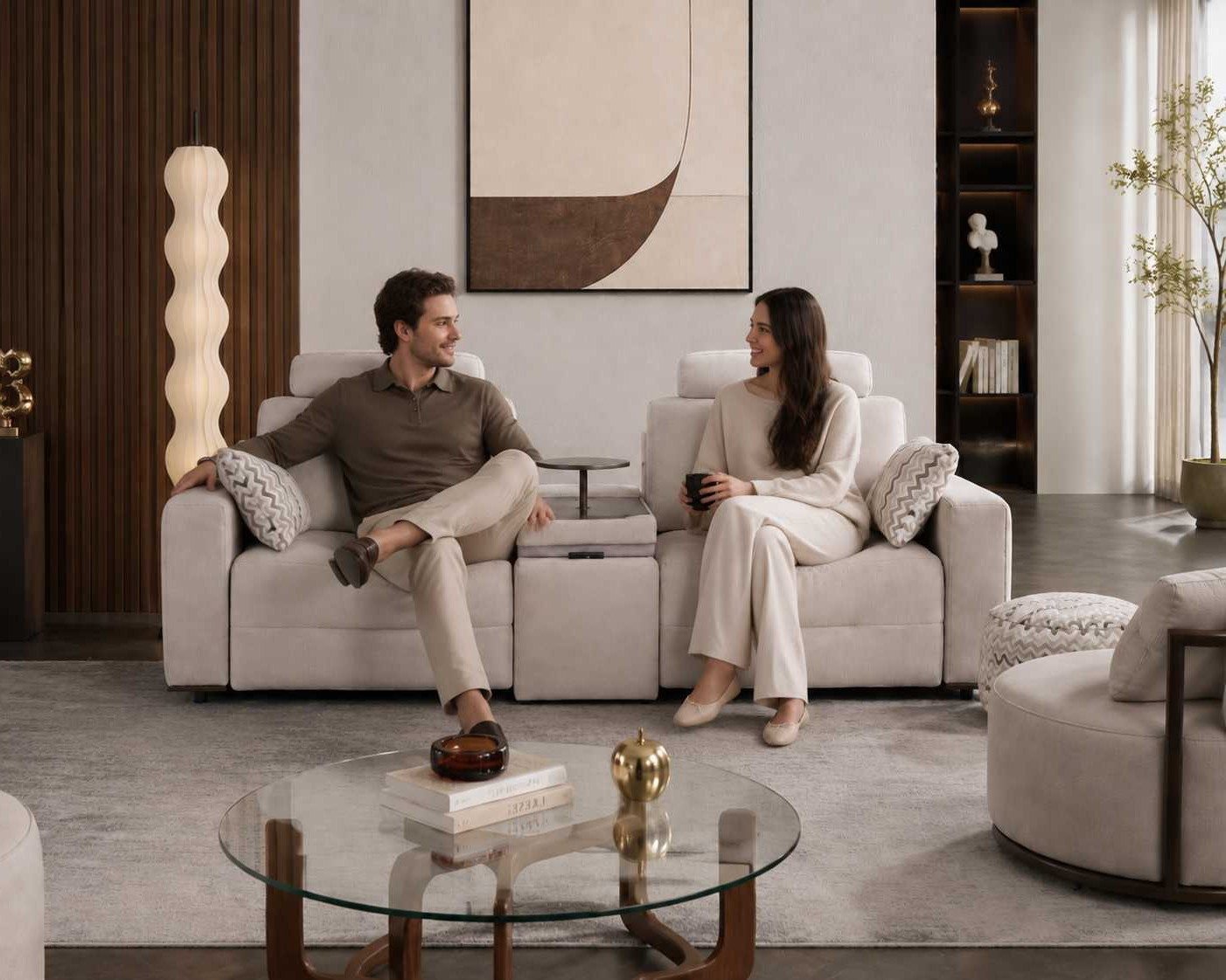 Xlmoebel 2-Sitzer Beige 2-Sitzer Sofa im eleganten italienischen Stil mit, 3 Teile, Made in Europa