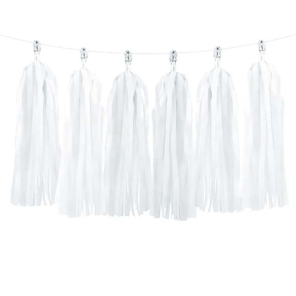 partydeco Girlande Girlande Quasten Weiß, 12Stk./200cm