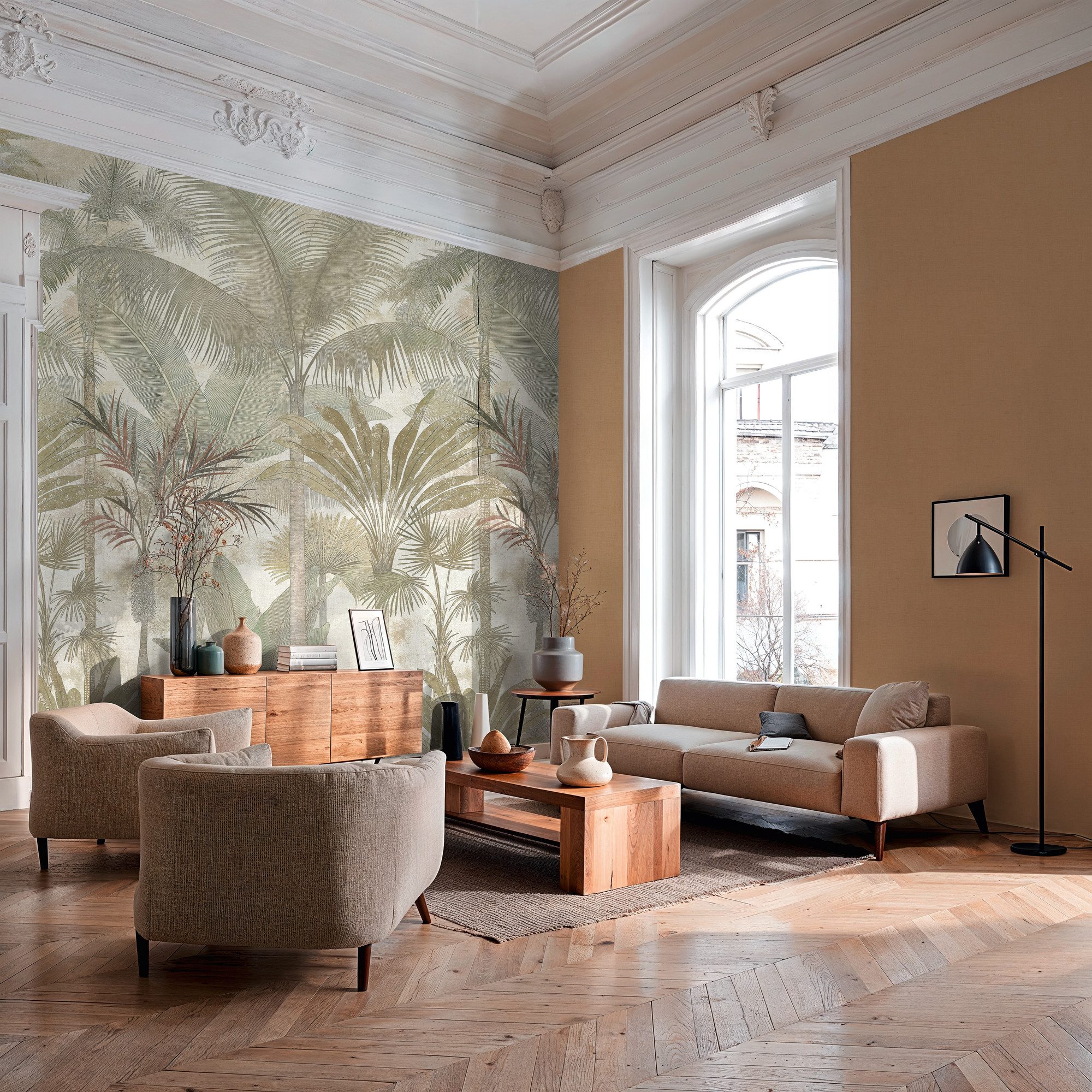 A.S. Création Vliestapete Cuba II Endless Tropical Palms Fototapete, leicht strukturiert, floral, tropisch, Retro, Dichte Dschungel-Optik mit exotischen Blättern und Palmen