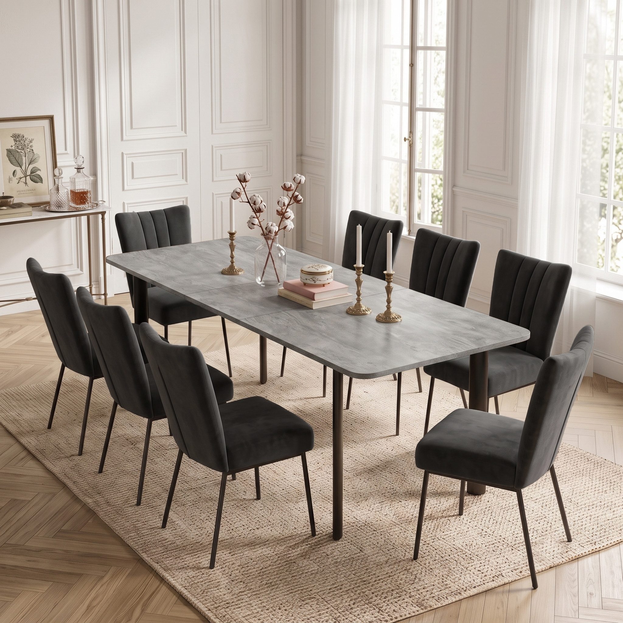 Jiexi Essgruppe Ausziehbares Esszimmerset (2m): MDF-Tisch & 8 Stühle