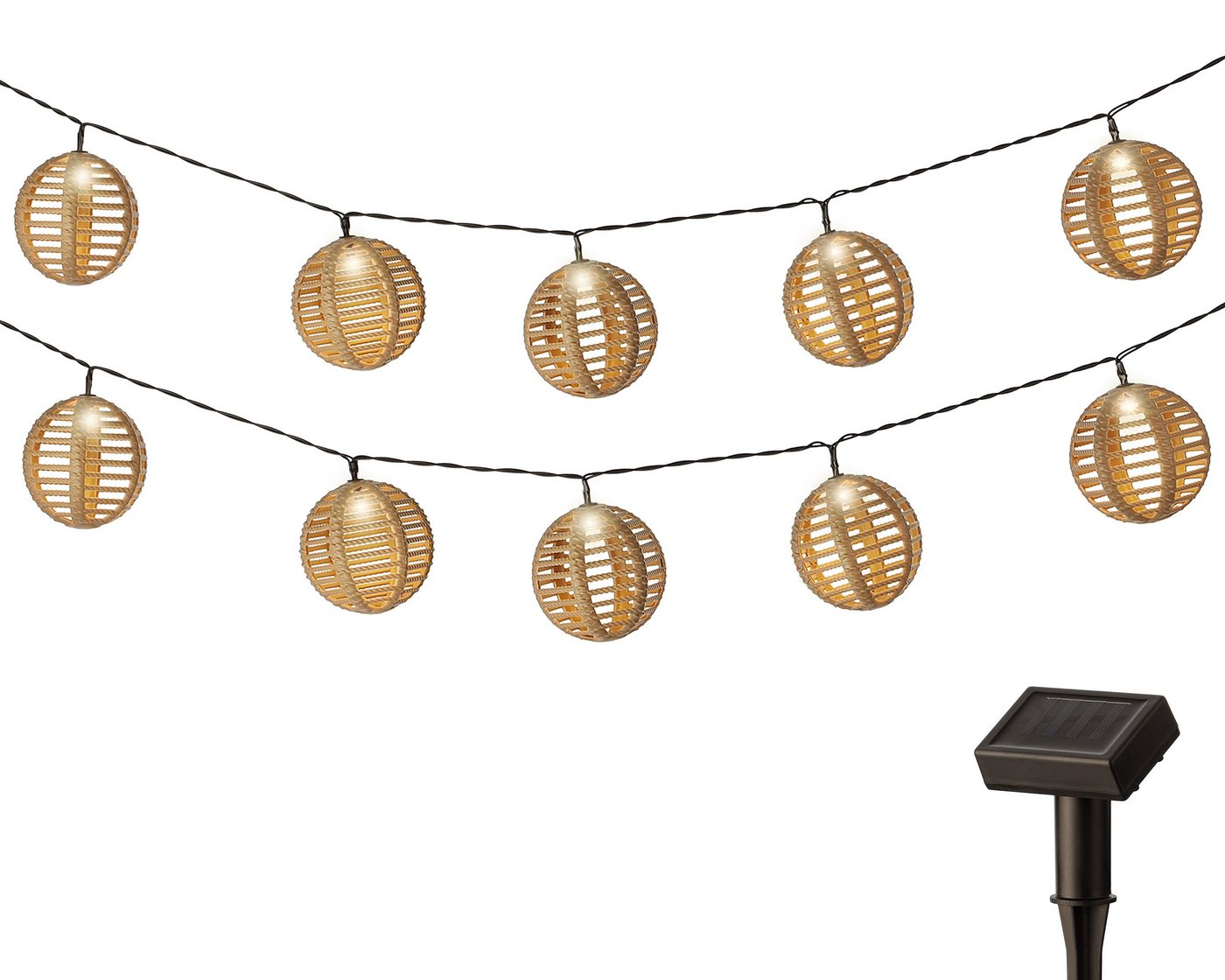 Lumineo LED-Girlande, LED Solar Lichterkette Outdoor Lampion Kugeln Plastik 2,7m Warmweiß