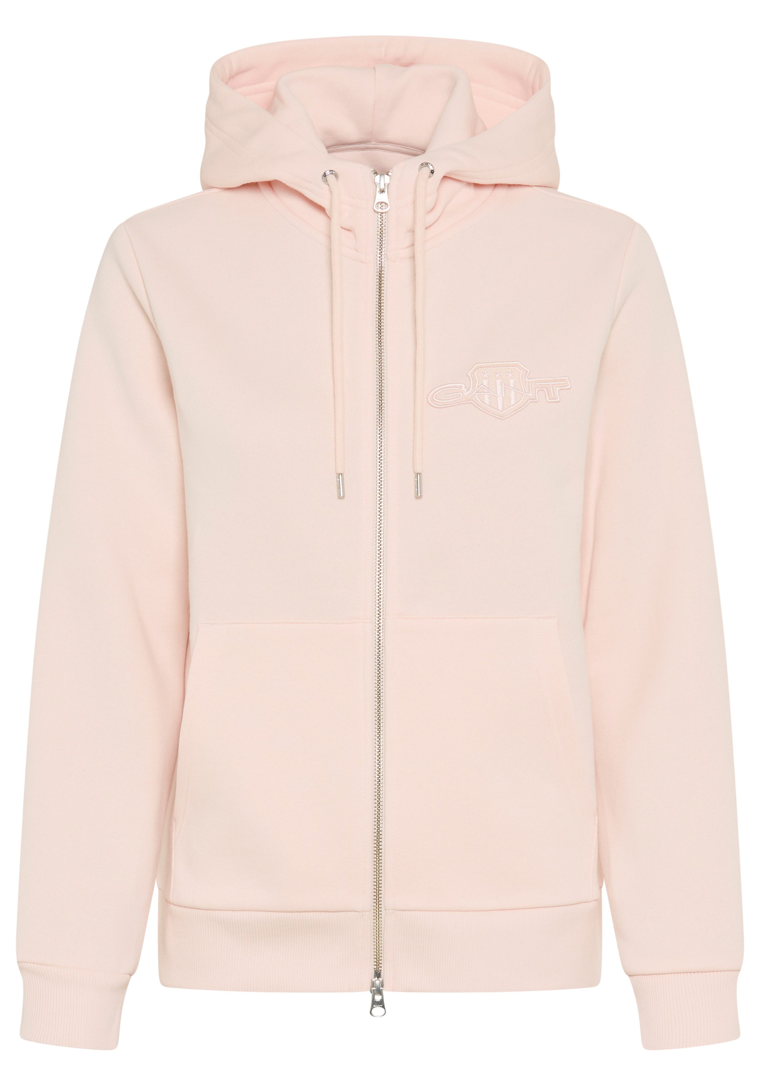 Gant Kapuzensweatjacke REG TONAL SHIELD ZIP HOODIE Markenstickerei, Kapuze, Rippbündchen