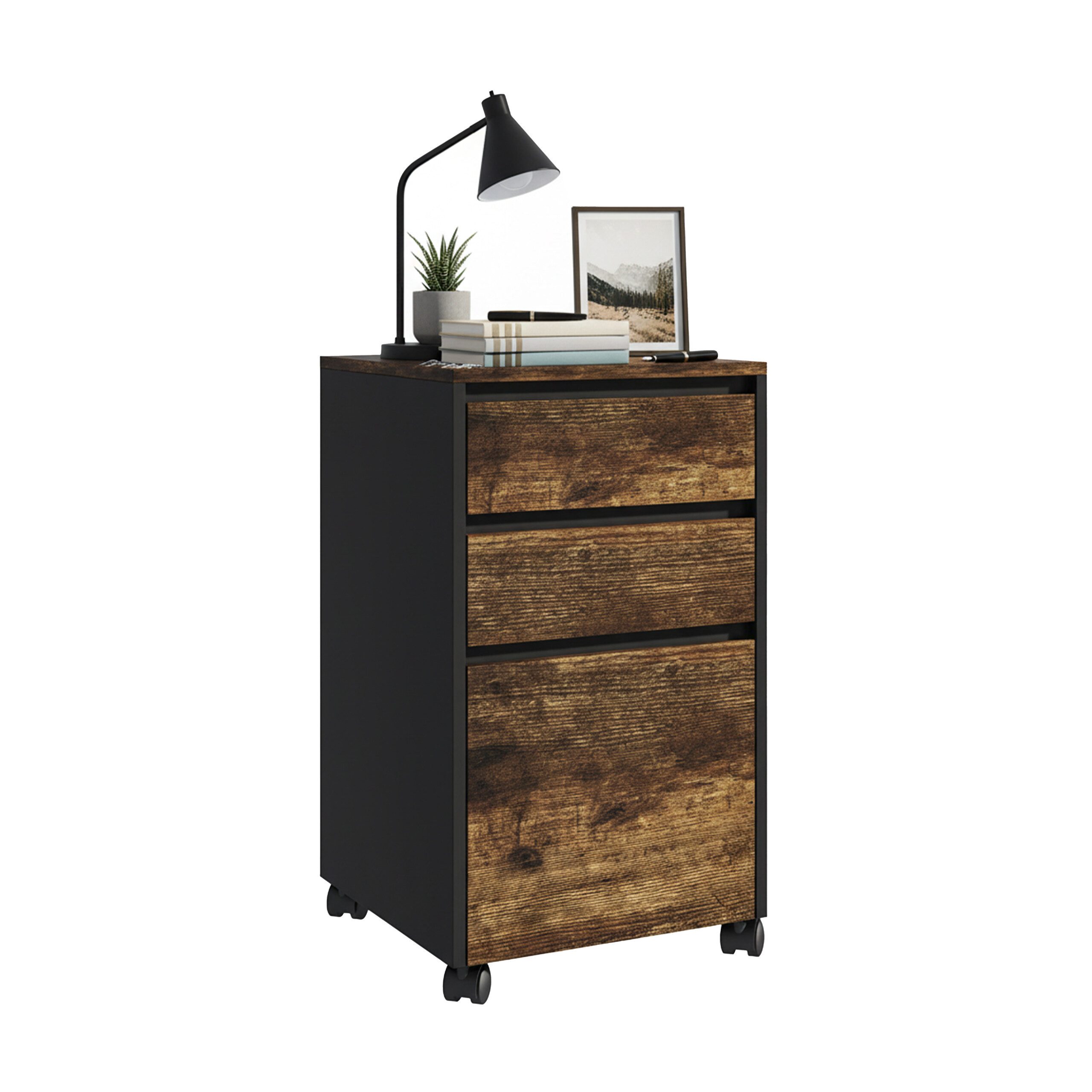 relaxdays Rollcontainer mit 3 Schublade, Industrial-Schwarz günstig online kaufen