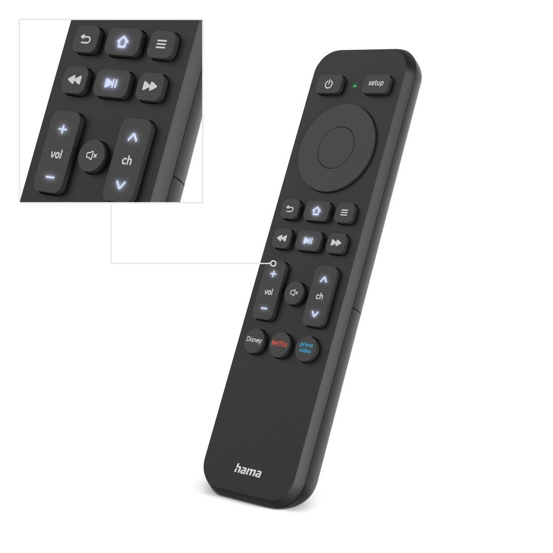 Hama Universal Infarot Fernbedienung für TV, Smart TV, SAT Geräte, schwarz Universal-Fernbedienung (2-in-1, 10m Reichweite, Netflix, Prime Video, Disney+, programmierbar)