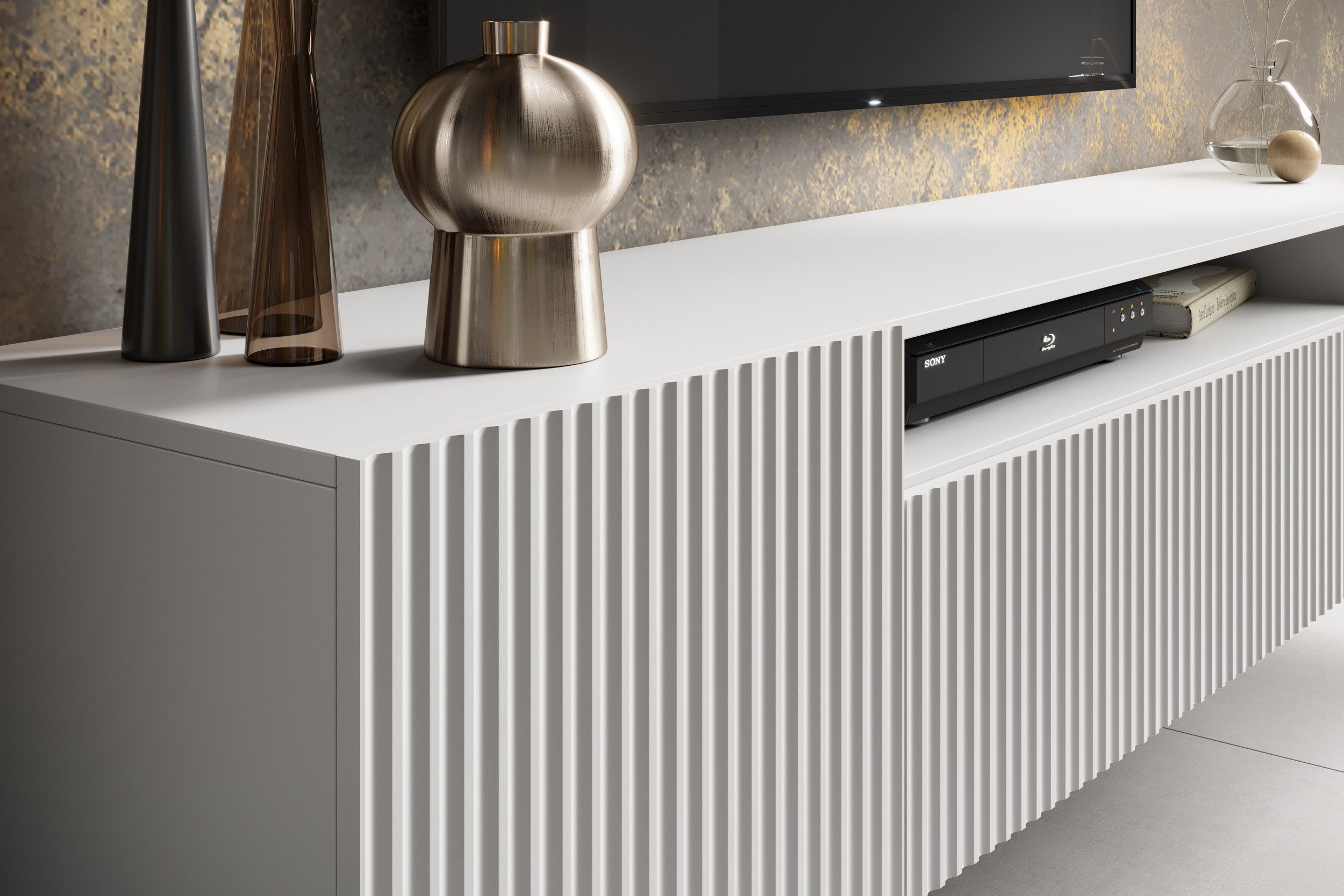 MOEBLO TV-Board VIRENO (TV-Schrank – modern, stehend oder hängend, mit geräumigen Fächern & stilvollen Fronten, 200 cm, verschiedene Farben), (BxHxT): 200 x 53 x 41 cm