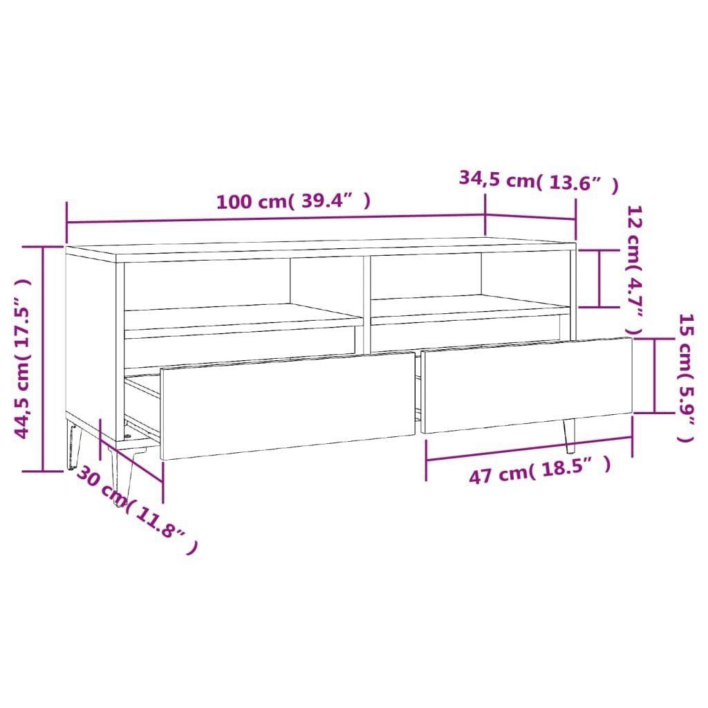 Holzwerkstoff furnicato Grau 100x34,5x44,5 Sonoma cm TV-Schrank