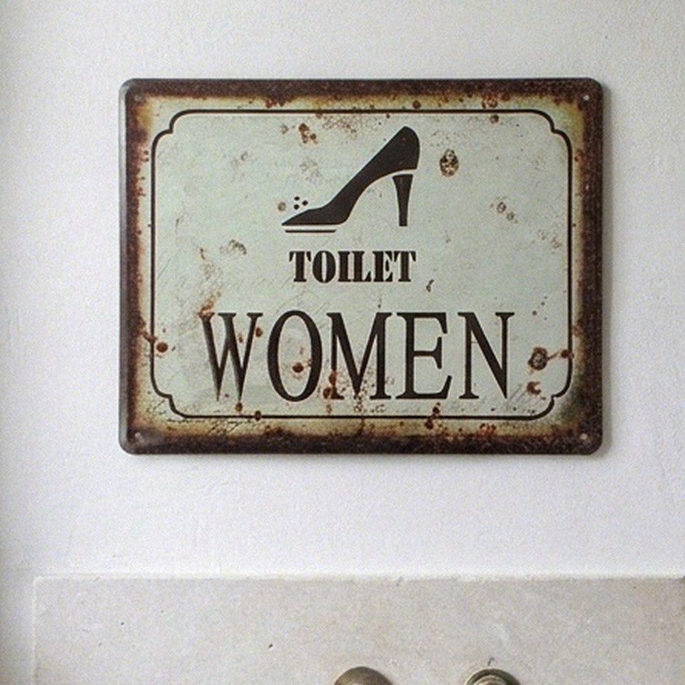 Antikas Wanddekoobjekt Wertiges Toilettenschild Damen aus Eisen mit Patinaoptik, H.20 cm
