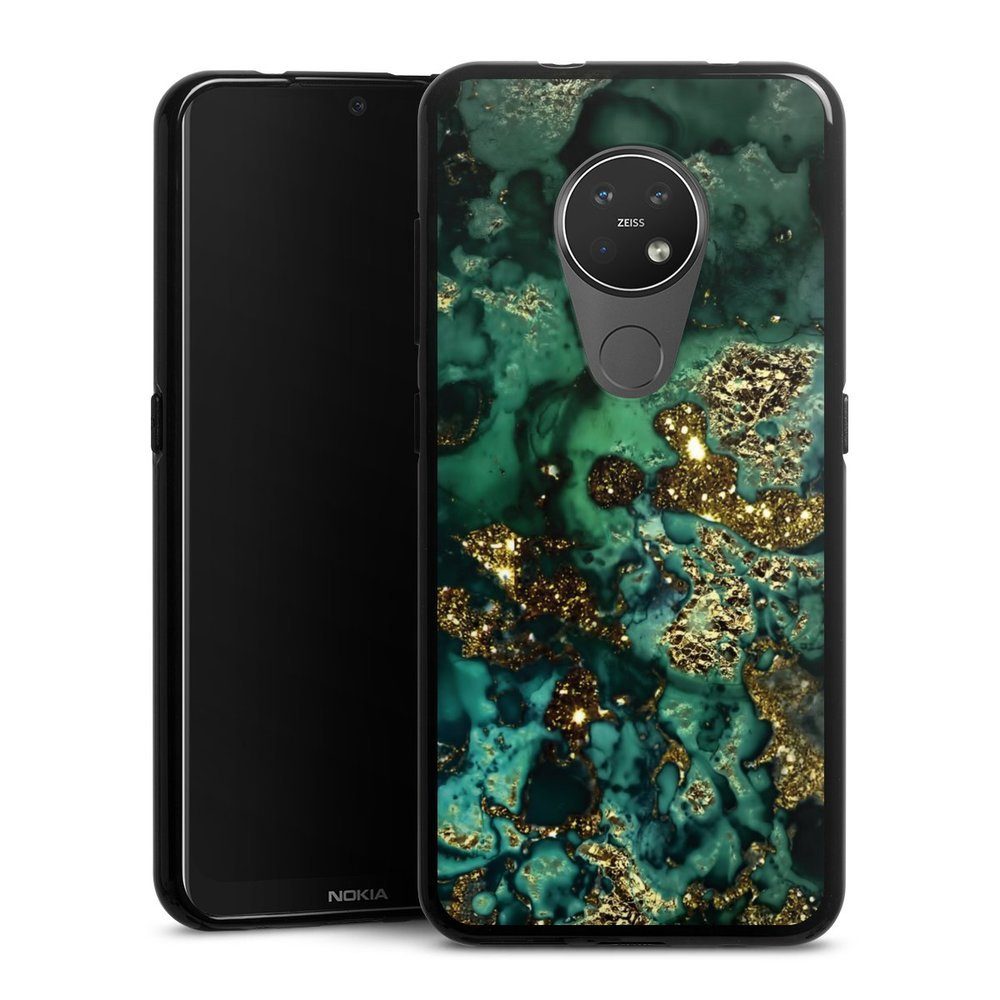DeinDesign Handyhülle Marmor Glitzer Look Muster Cyan Glitter Marble Look, Nokia 7.2 Silikon Hülle Bumper Case Handy Schutzhülle Smartphone Cover