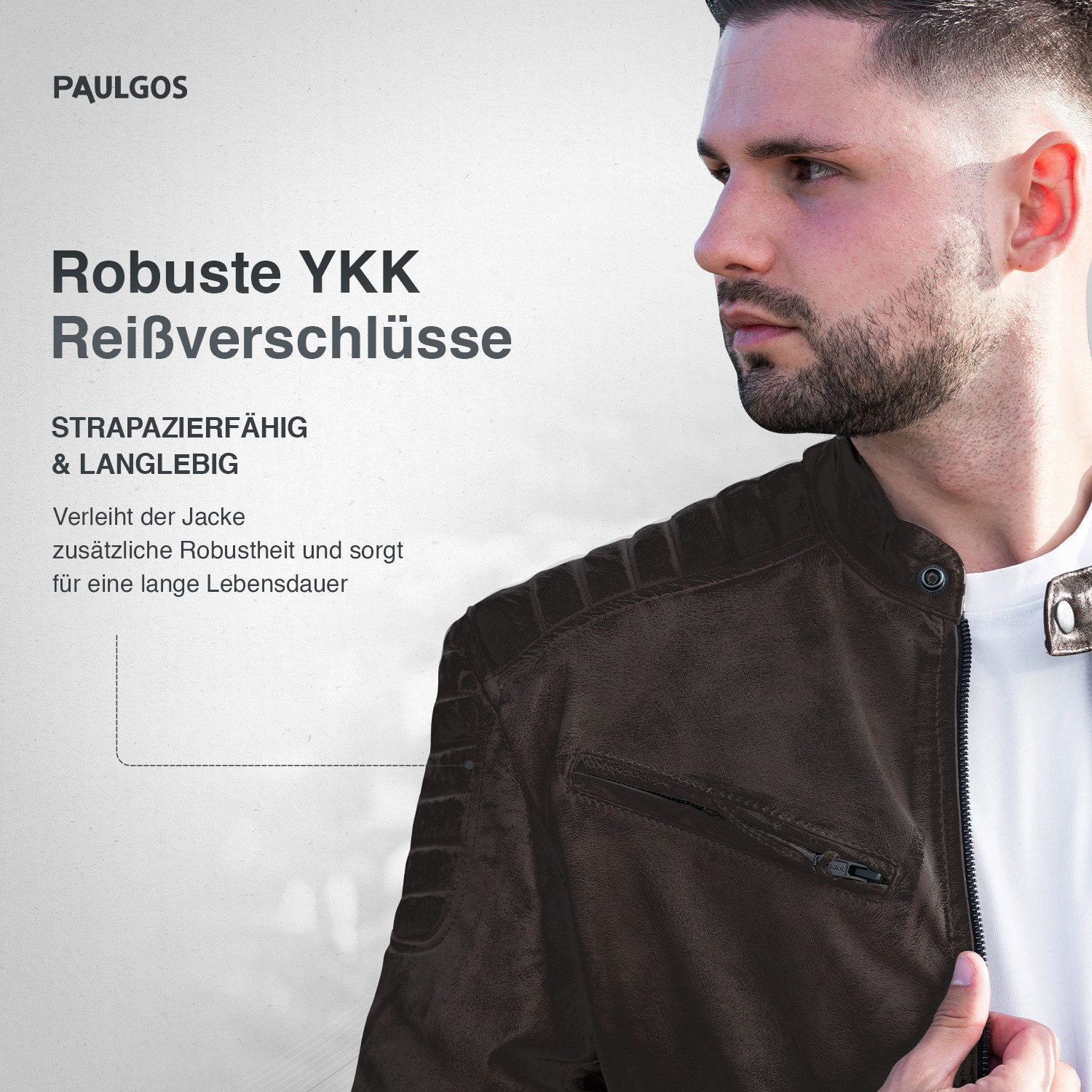PAULGOS Lederjacke Herren Jacke Übergangsjacke Biker Look 100% Echtleder D2