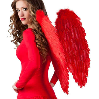 Boland Kostüm-Flügel Rote Federflügel 65 x 65 cm, Teufelsflügel aus echten Federn