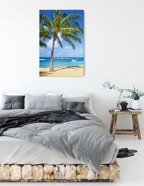 Pixxprint Leinwandbild Wunderschöner Strand mit Palmen, Wunderschöner Strand mit Palmen (1 St), Leinwandbild fertig bespannt, inkl. Zackenaufhänger