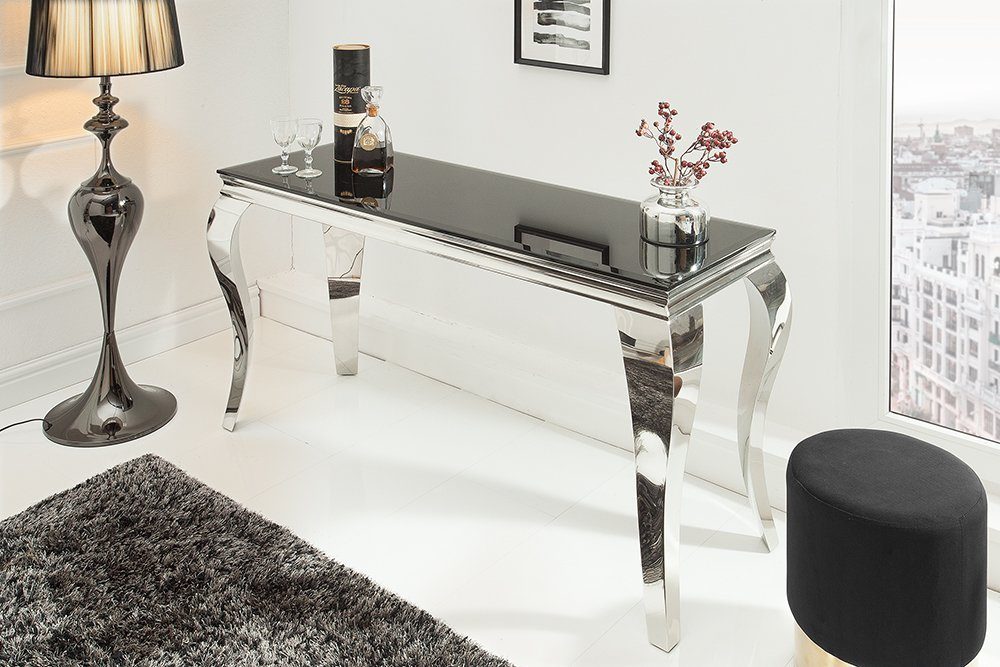 riess-ambiente Konsolentisch MODERN BAROCK 145cm schwarz, Tischplatte aus Opalglas · Edelstahl-Beine