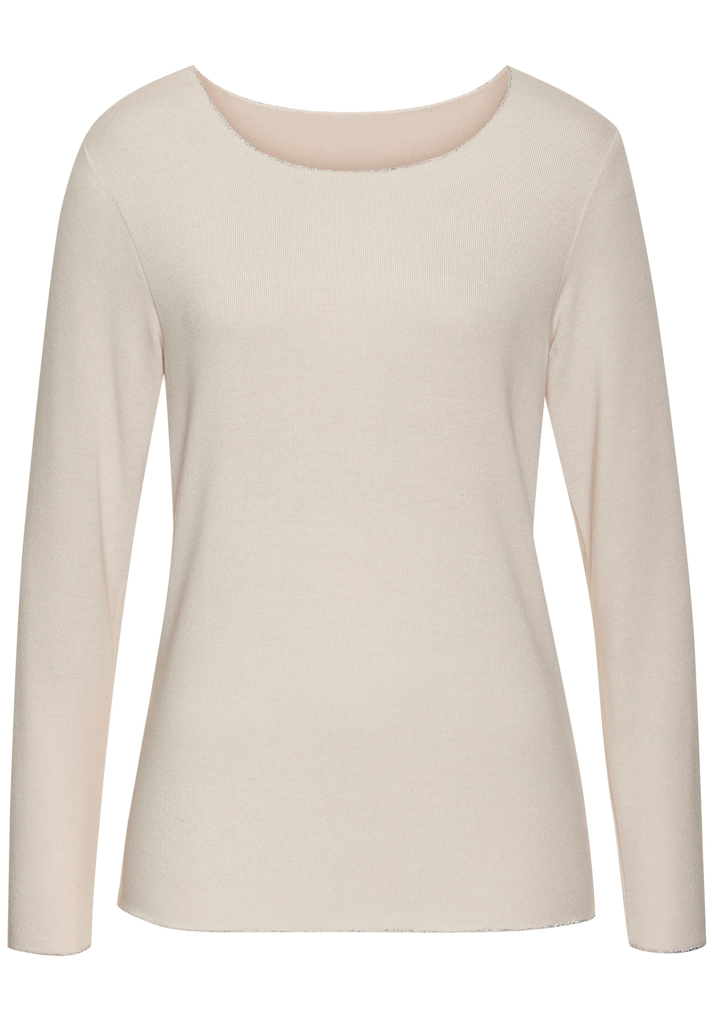 LASCANA Langarmshirt mit feiner Glitzereinfassung aus weichem Viskose-Feinstrick. € 34,99, (€ 34,99 pro 1 Stk).