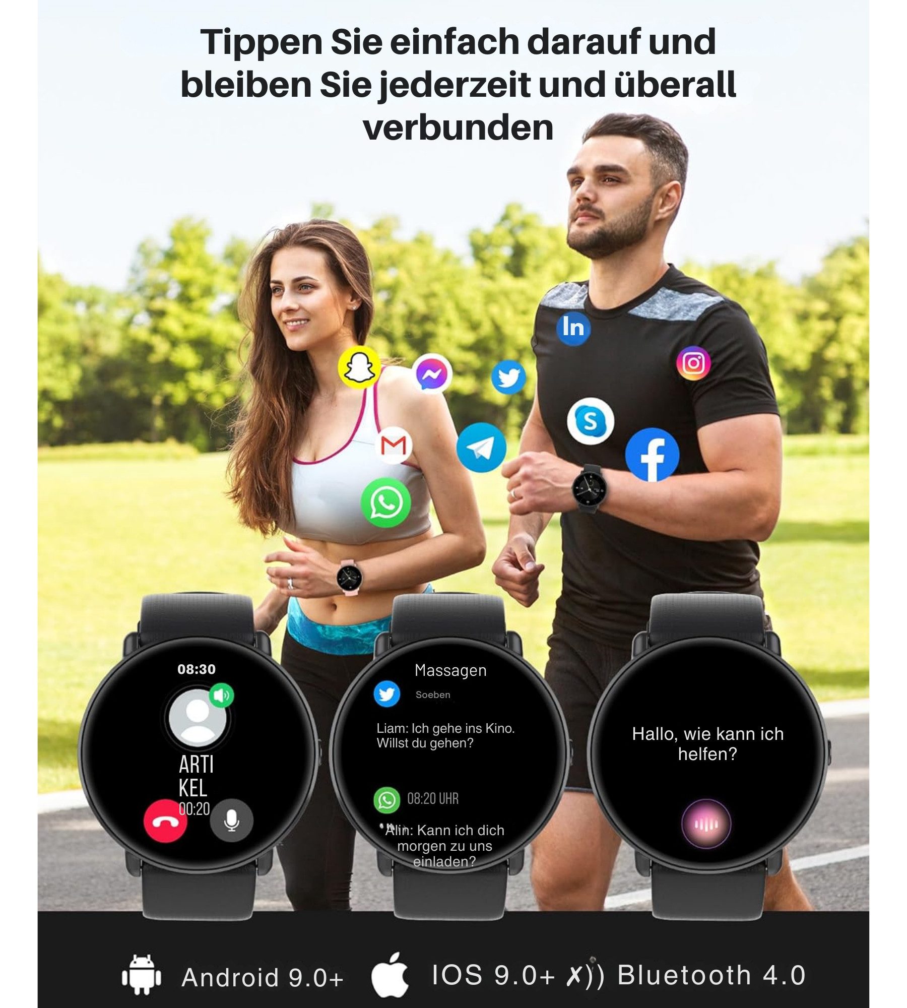 Vivitar Damen & Herren – Fitnessuhr mit Bluetooth-Telefonie, AMOLED-Display Smartwatch 25 Tage Standby, kompatibel mit iOS und Android, Schnellladefunktion, Zyklusverfolgung, Musiksteuerung, über 290 Zifferblätter, 260-mAh-Akku, 111 Sportmodi, IP68-Wasserschutz, Herzfrequenz- und Schlafüberwachung