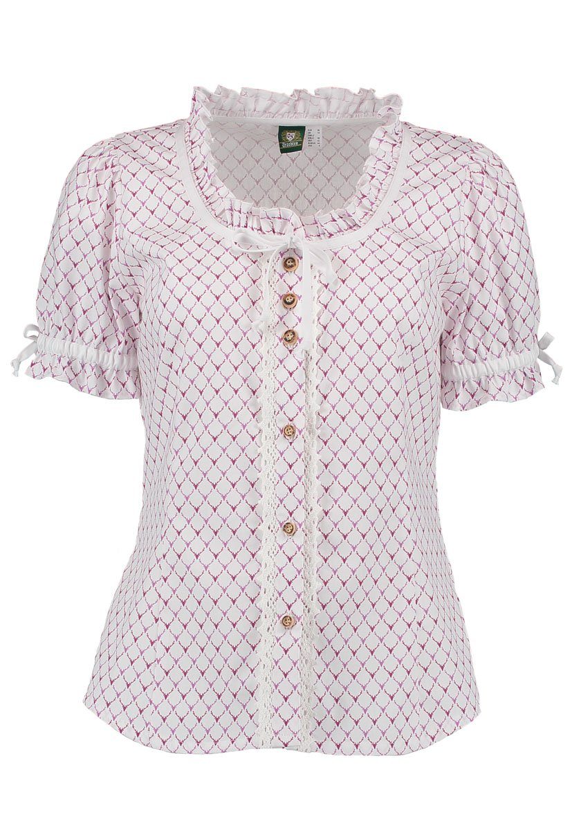 OS Trachten Trachtenbluse Poceu Damen Kurzarmbluse mit Bündchen an den Ärmeln