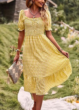 KIKI A-Linien-Kleid Kariertes Kleid, lässige Urlaubs-One-Shoulder-Damenbekleidung