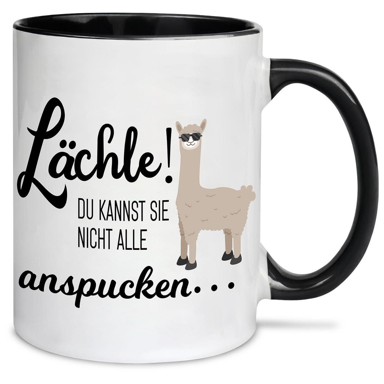 LuxusKollektion Tasse Alpaka Tasse mit Spruch Lächle DU KANNST SIE NICHT ALLE anspucken, Keramik