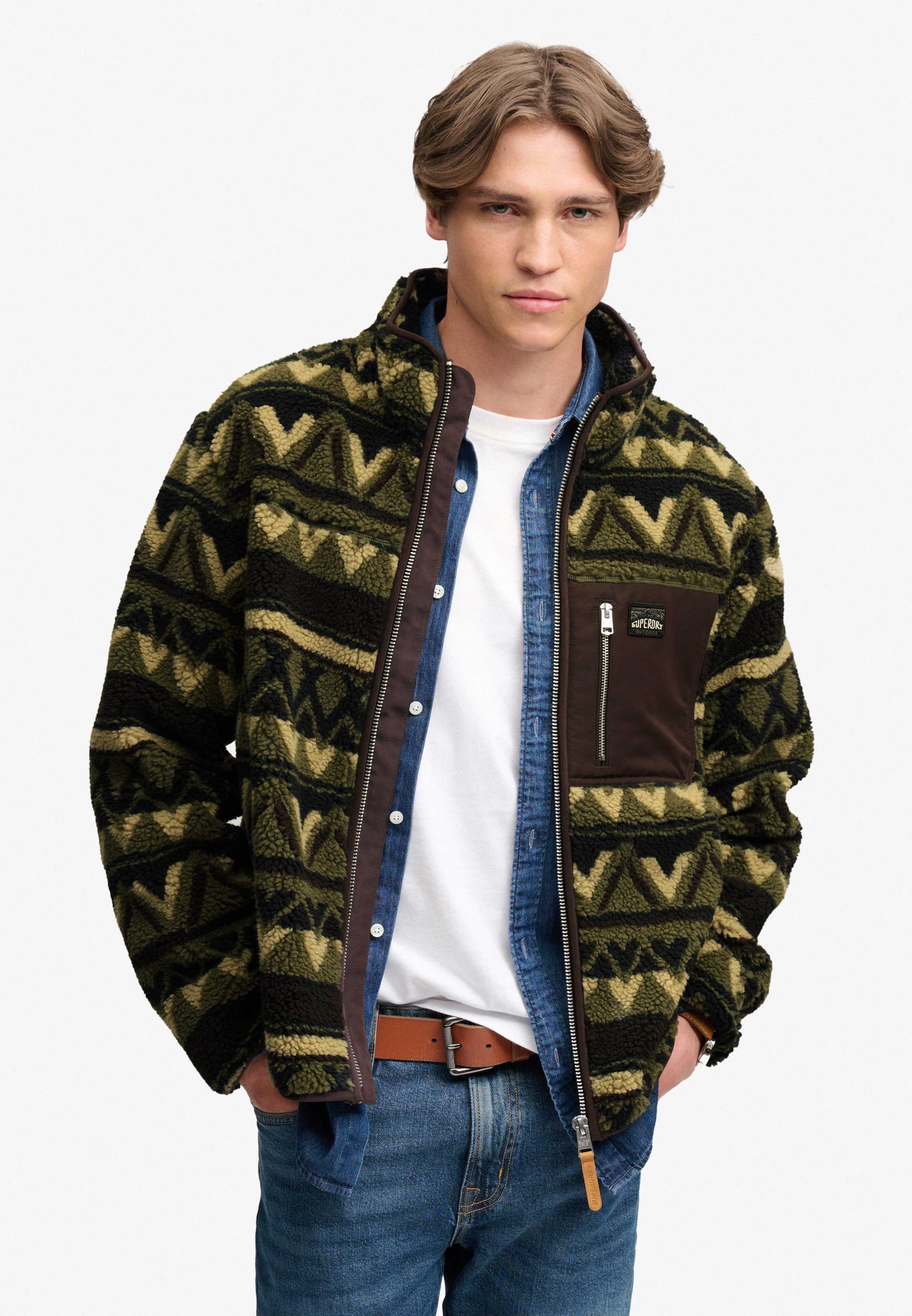 Superdry Sweatjacke ABSTRACT FLEECE ZIP THROUGH Kunstfaser, relaxed fit