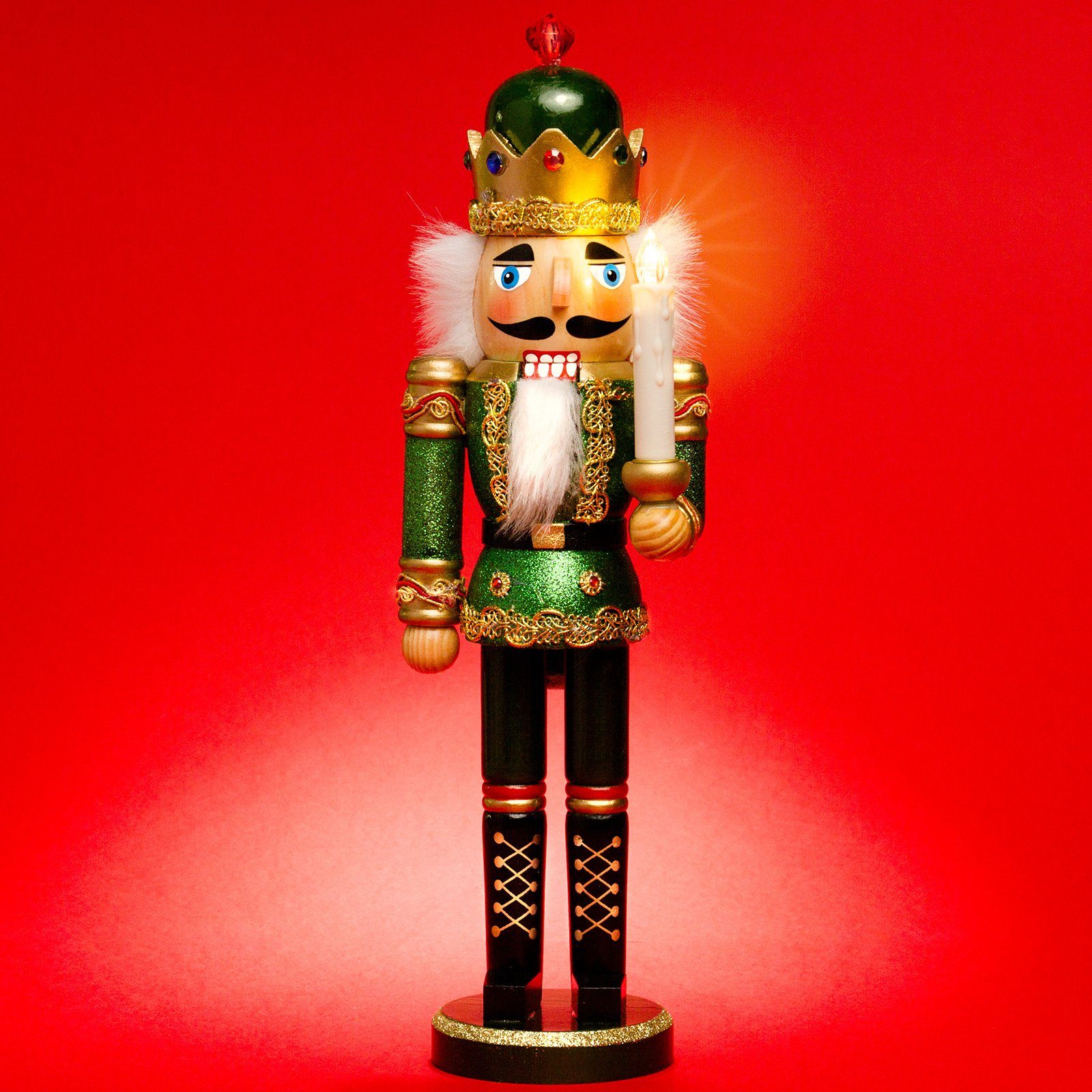 grün C03 NK-C Deko mit KÖNIG Nussknacker XL SIKORA Holz aus Weihnachtsfigur Glitzer LED - Kerze