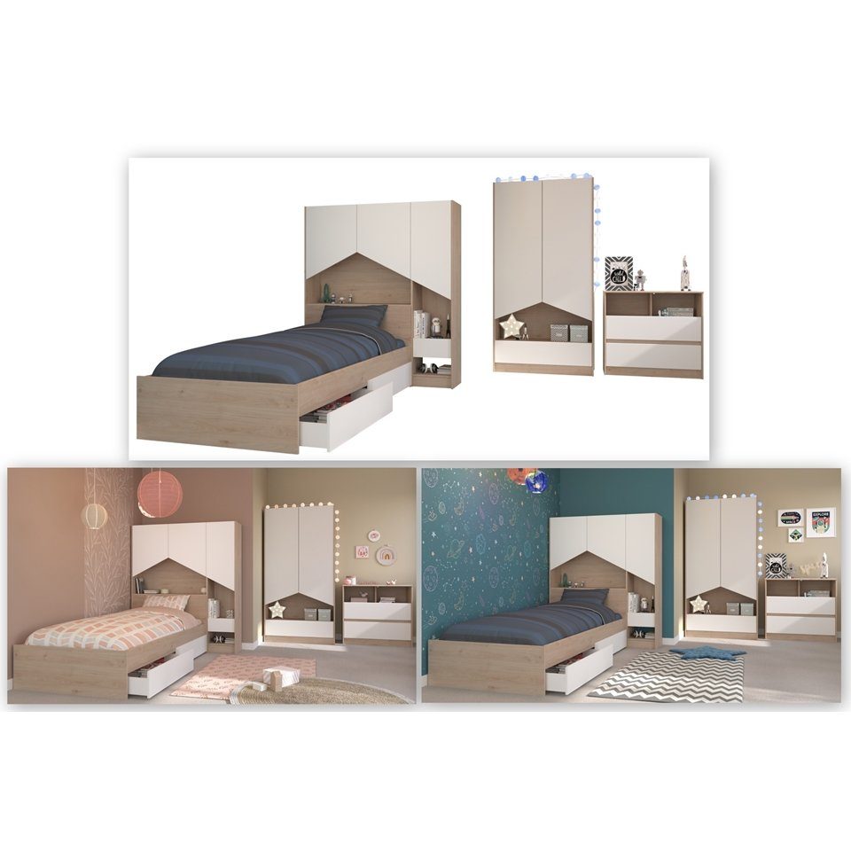 Faizee Möbel Jugendzimmer-Set Parisot Shelter 2 Jugendzimmer Eiche Jackson Nachbildung/Weiß