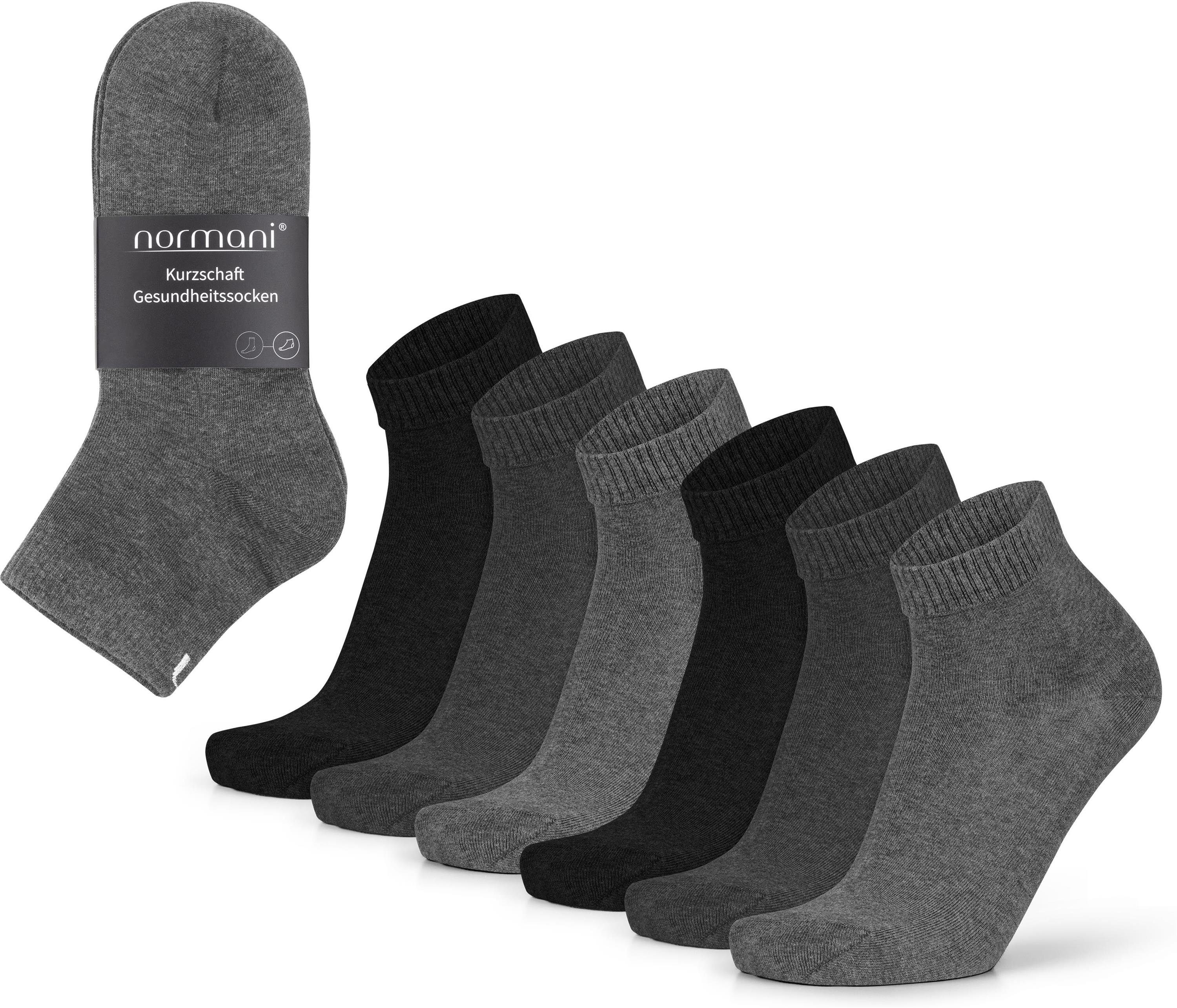 (6 normani Gesundheitssocken aus Paar) Kurzschaft Sneakersocken Grau/Anthrazit/Schwarz Baumwolle.