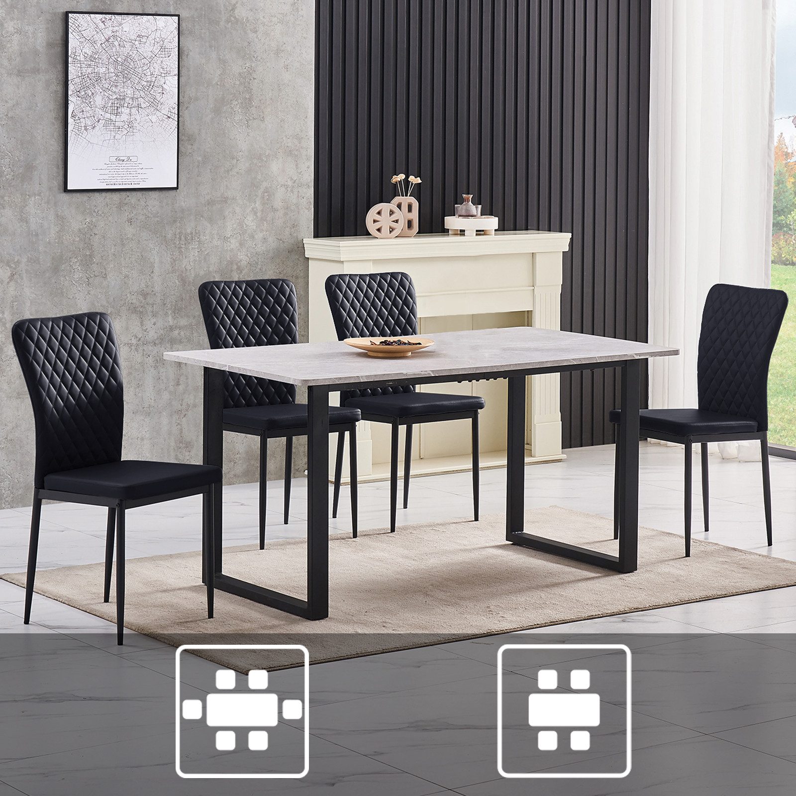 JYMTOM Esszimmerstuhl Samt/Kunstleder, hoher Lehne, Metallgestell, 4/6er-Set (6 St), Kunstleder, Gitter-Design, für Wohnzimmer, Büro, Klassenzimmer