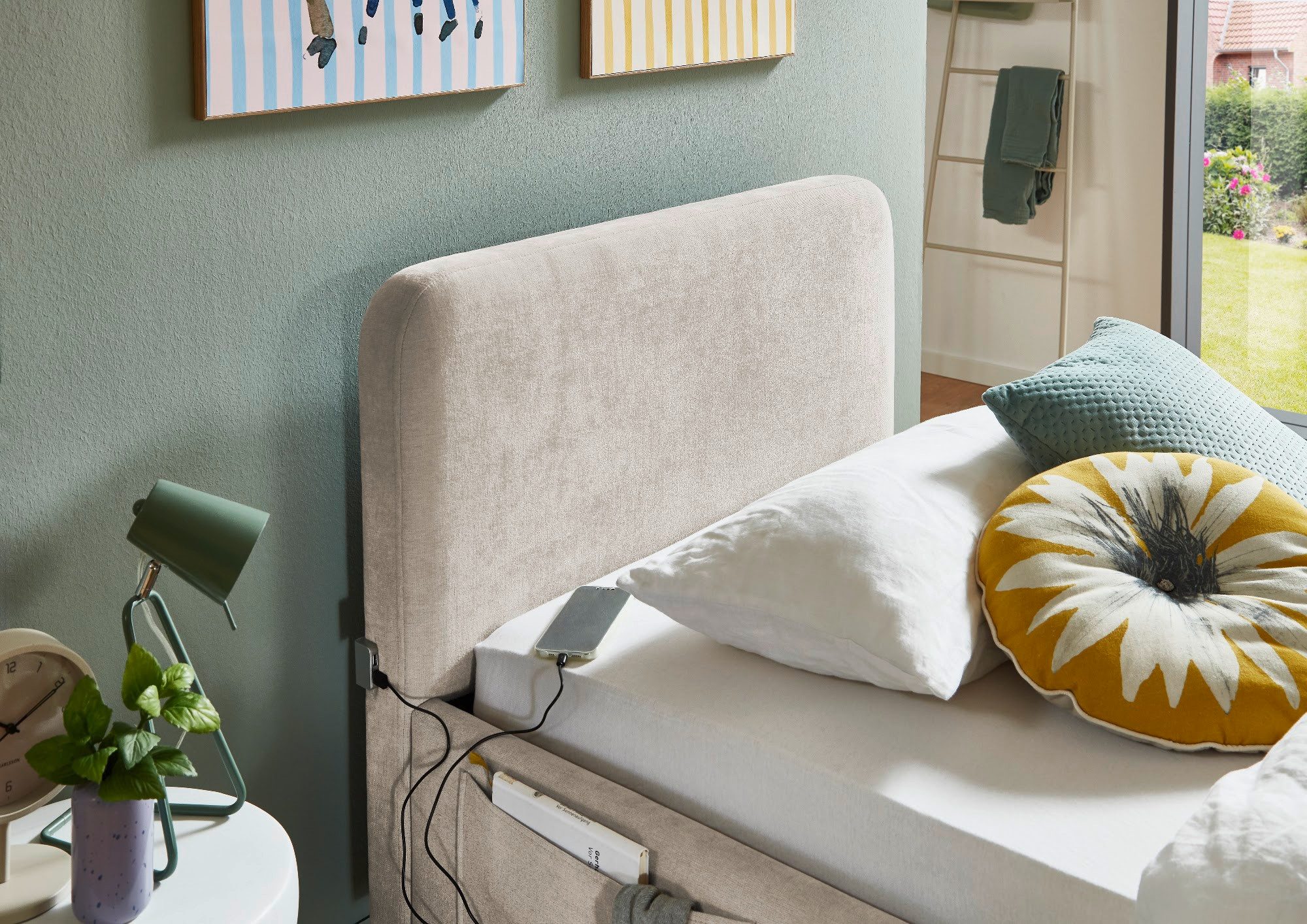 meise.möbel Kinderbett Cosy, USB-Anschluss, Betttaschen, Webstoff-Bezug