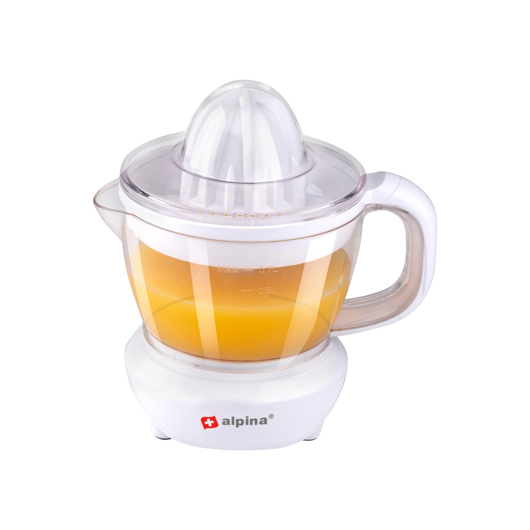 Alpina Zitruspresse ALPINA Saftpresse, 0,7 Liter, Ziruspresse, 2 Presskegel, 25 W, weiß