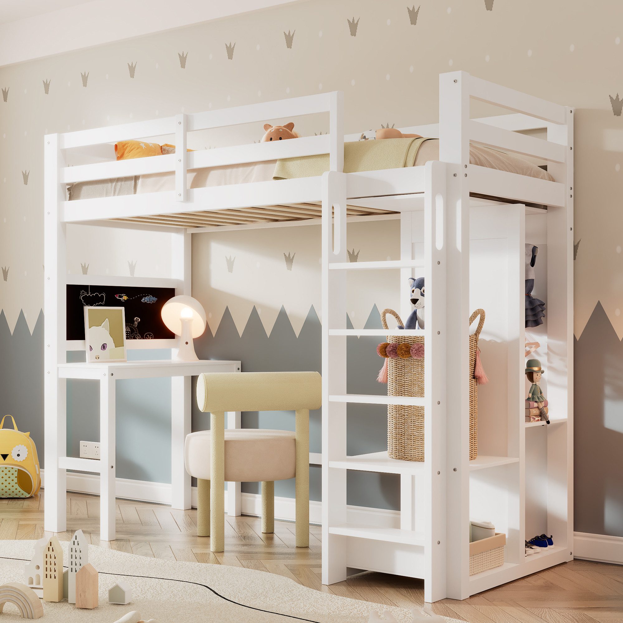 Flieks Hochbett Kinderbett 90x200cm mit Schreibtisch, günstig online kaufen