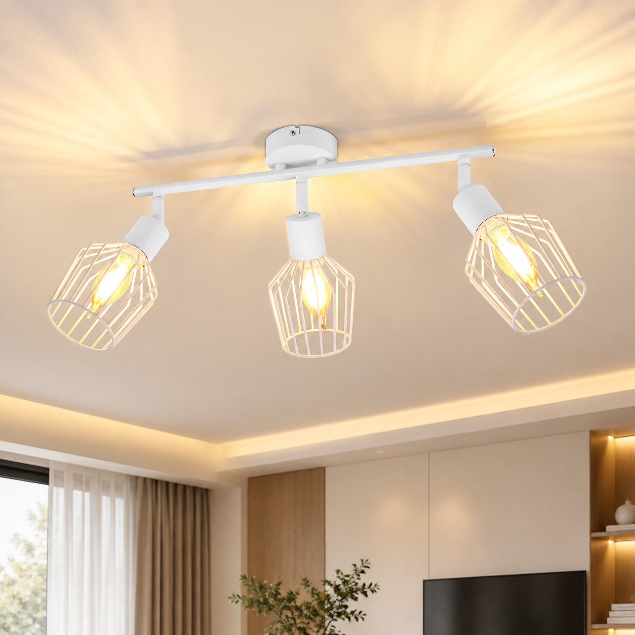 Nettlife Deckenstrahler Vintage Schwarz/Weiß E14 1/2/3/4/6 Flamming Industrial, Drehbar 350°, LED wechselbar, für Flur Küchen Schlafzimmer, Wohnzimmer, Esszimmer