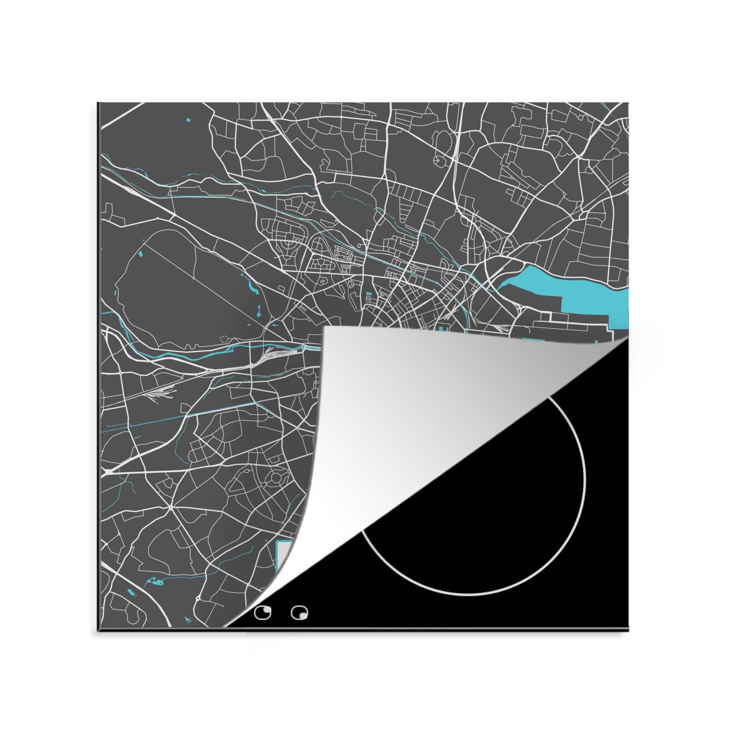 MuchoWow Herdblende-/Abdeckplatte Dublin - Stadtplan - Karte - Blau, Vinyl, (1 tlg), 78x78 cm, Ceranfeldabdeckung, Arbeitsplatte für küche