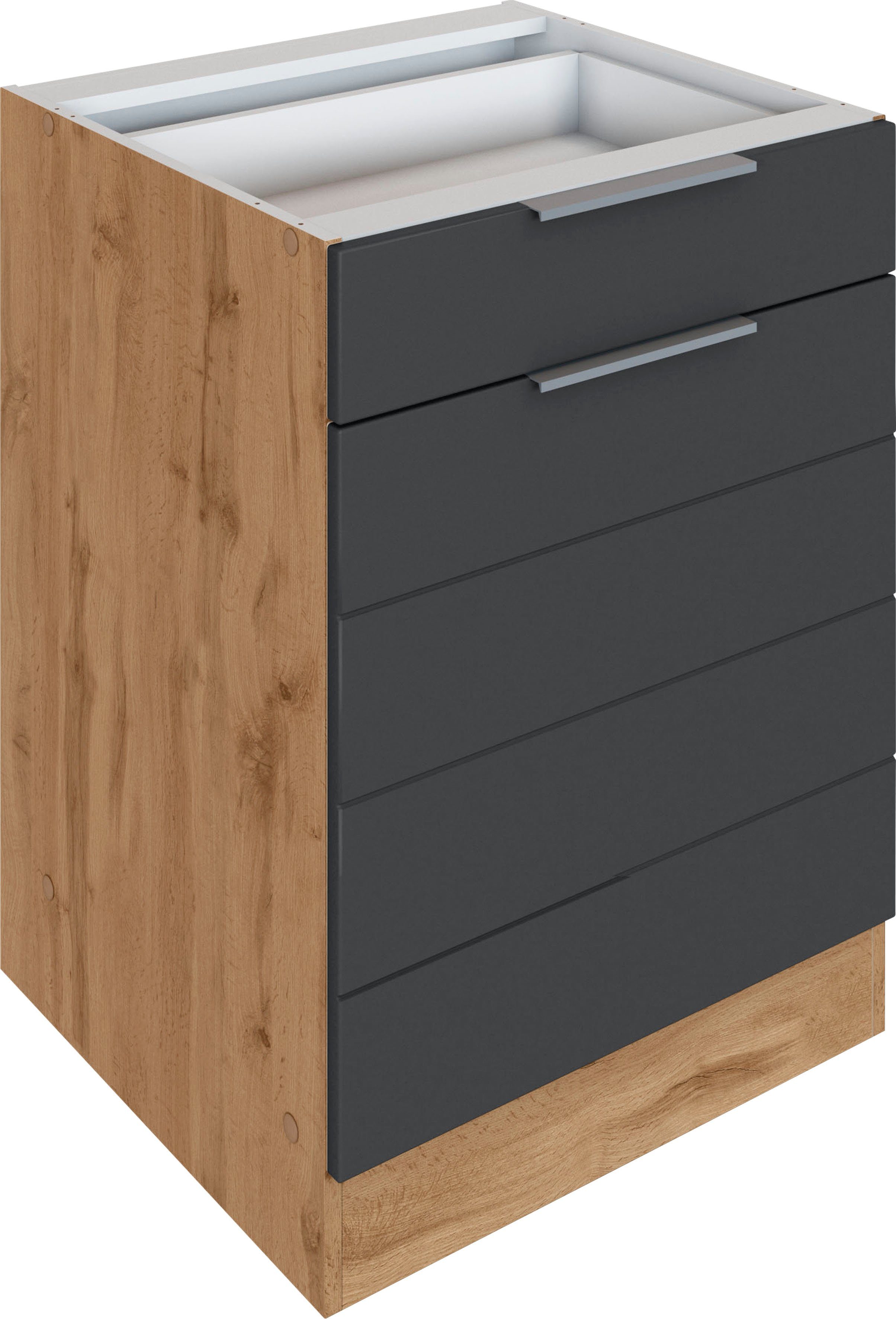 KOCHSTATION Unterschrank KS-Luhe 60 cm breit, hochwertige MDF-Fronten mit waagerechter Lisene