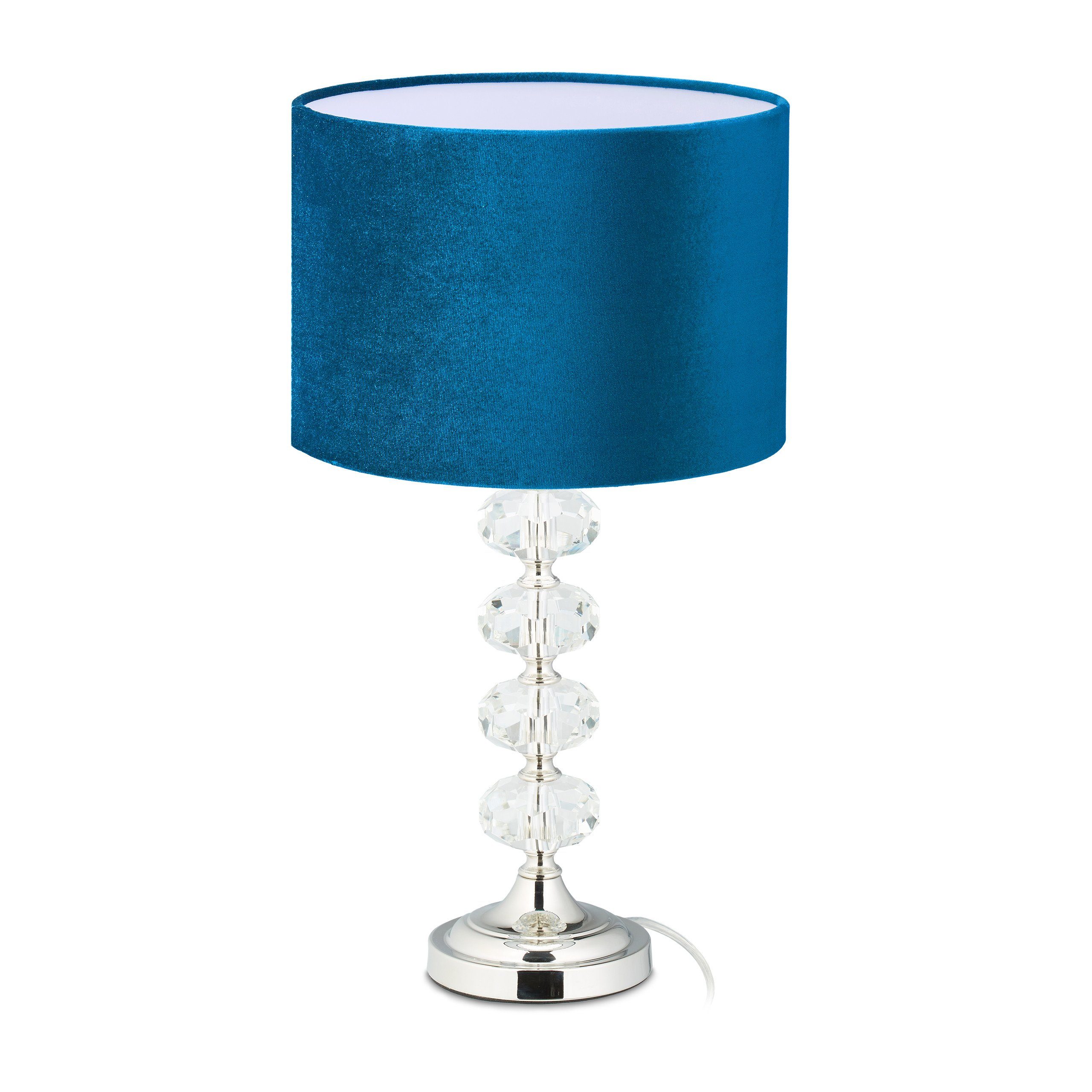 in und relaxdays Kristall Tischlampe Nachttischlampe Blau Samt
