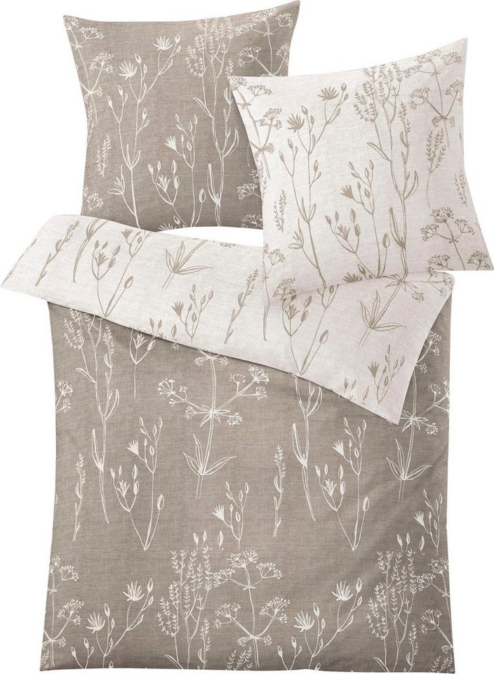 Kleine Wolke Wendebettwäsche Savannah in Gr. 135x200 oder 155x220 cm, Mako-Satin, 2 teilig, Bettwäsche aus Baumwolle, florale Bettwäsche mit Wendeoptik