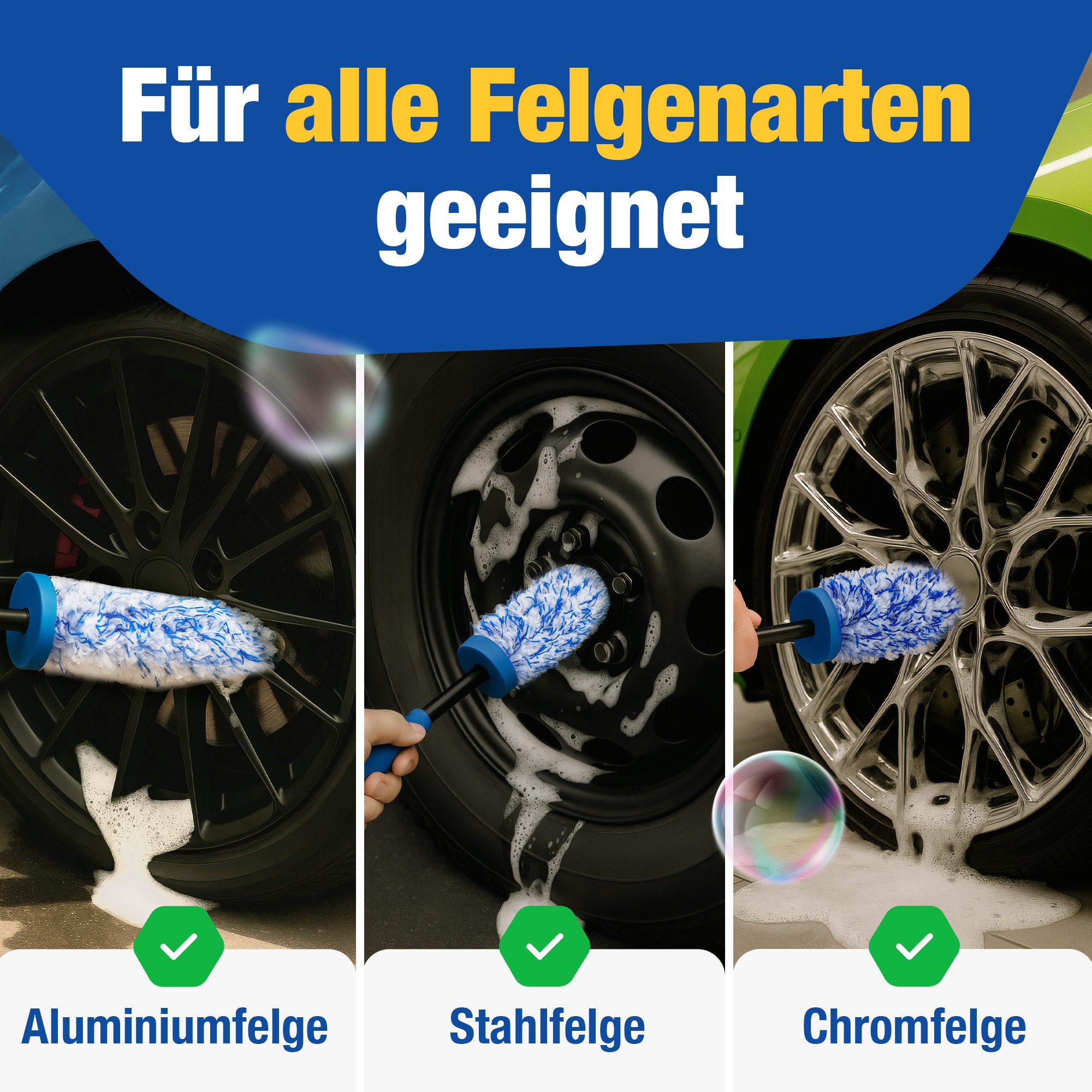 NTG Nutzfahrzeug Technik GmbH Felgenbürste Felgenbürste Mikrofaser Auto- Radbürste, (2-tlg), Ideal für Alu,-Stahlfelgen – Bild 4 von 5