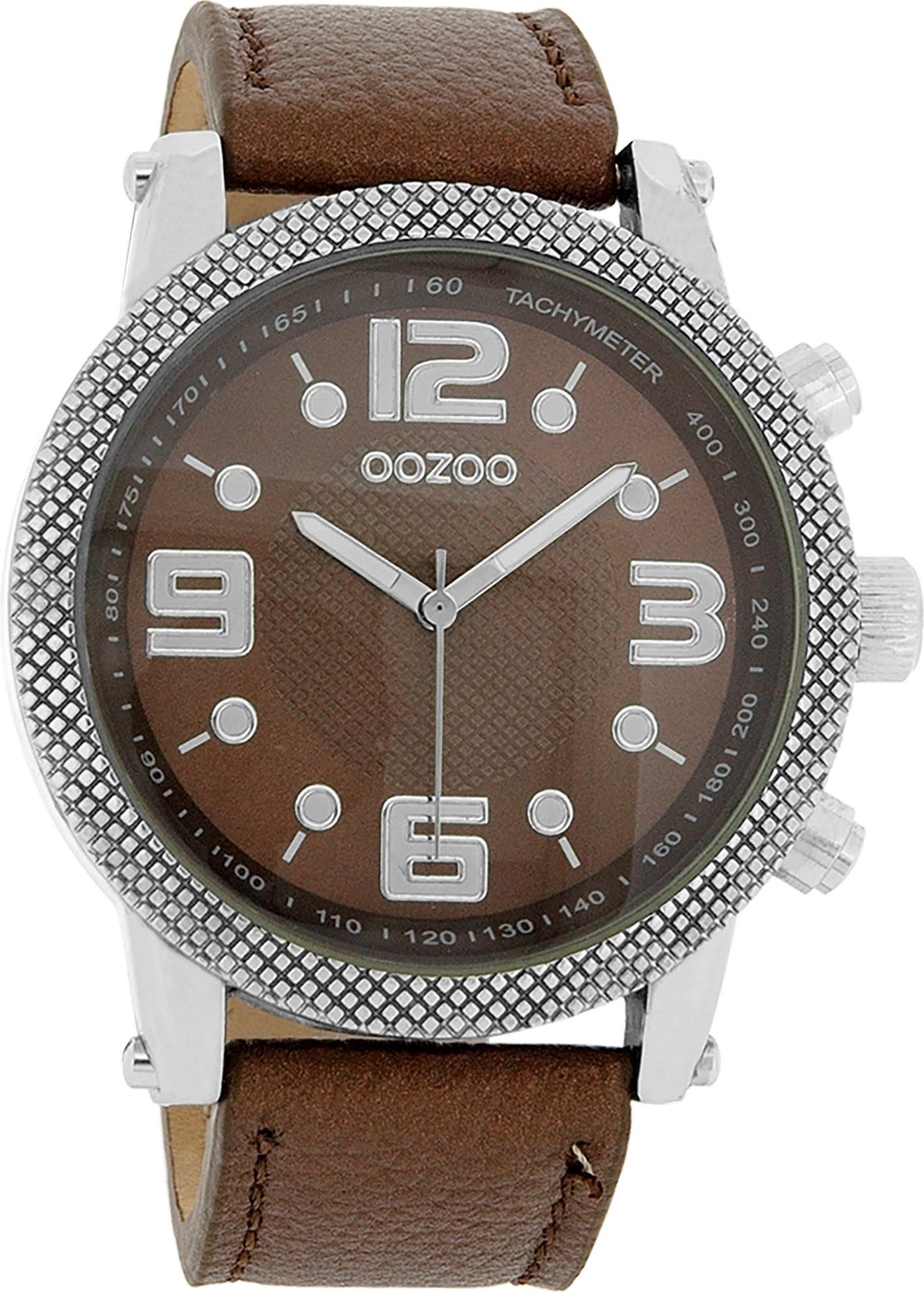 OOZOO Quarzuhr Oozoo Unisex Armbanduhr Vintage Series, (Analoguhr), Damen, Herrenuhr rund, extra groß (ca. 47x40mm) Lederarmband braun