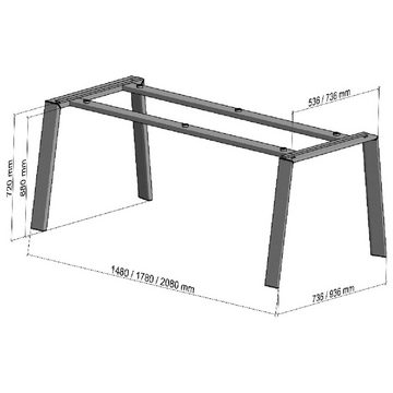 SO-TECH® Tischgestell CONE 1500 x 750 - 2100 x 950 mm Edelstahloptik, Belastbarkeit bis 150 kg