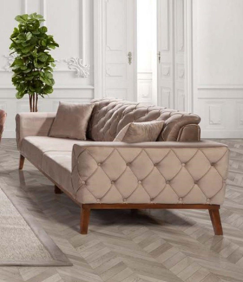 JVmoebel 3-Sitzer Chesterfield Sofa 3 Sitzer Couch Stoff Modern Luxus Braun Dreisitzer