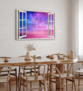 Sinus Art Leinwandbild Wandbild 120x80cm Fensterbild Sterne Rosa Sternenhimmel Astrofotografi, (1 St)