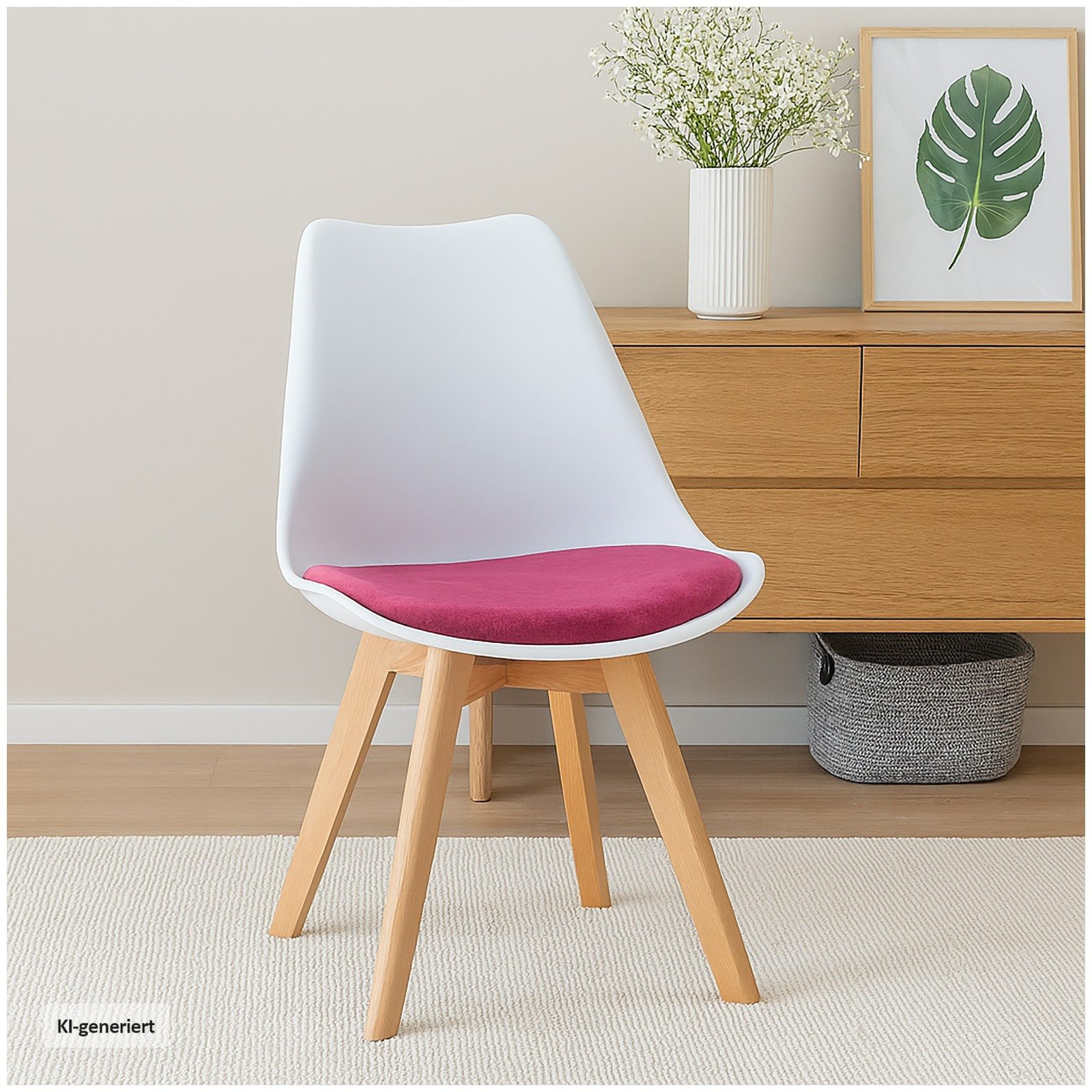 HTI-Living Esszimmerstuhl Esszimmerstuhl Samt Atlanta Weiß/Pink (Stück, 1 St), Küchenstuhl Kunststoffschale mit Samtsitzkissen