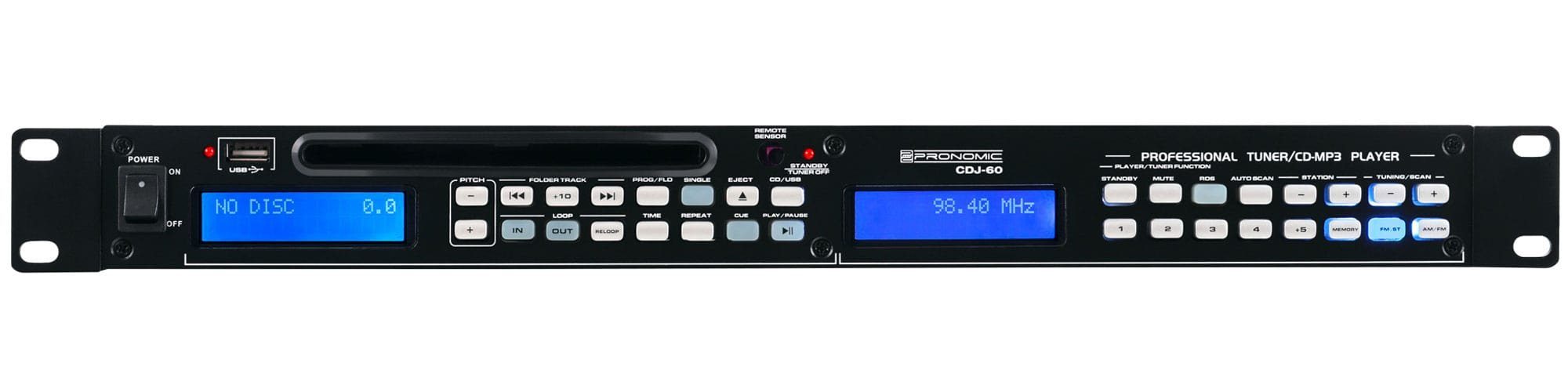 Pronomic CDJ-60 DJ-CD-Player (19" Rackformat, 1 HE, spielt CD, MP3-CD, USB, AM/FM Radio Tuner)