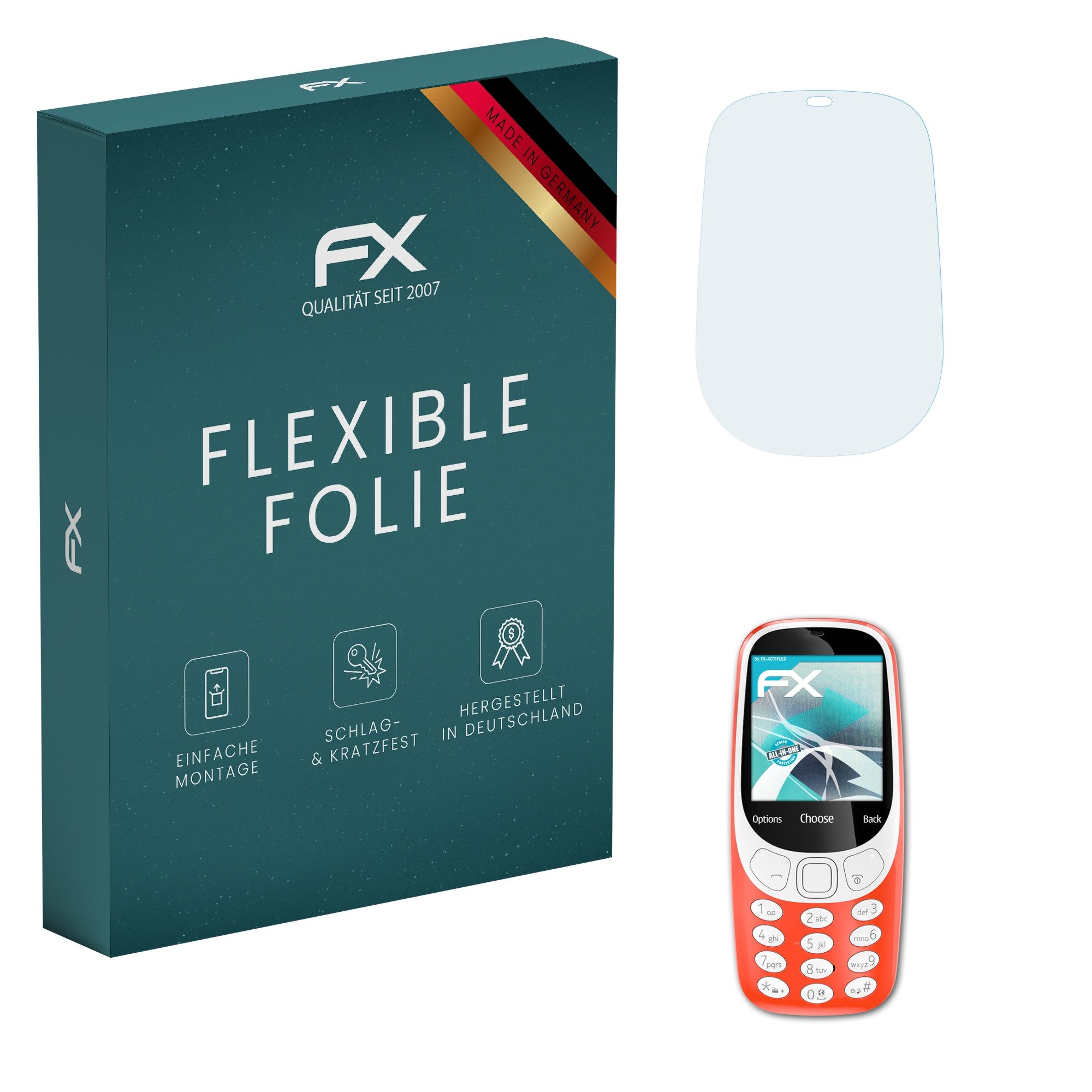 atFoliX Schutzfolie Displayschutzfolie für Nokia 3310 2017, (3 Folien), Ultraklar und flexibel
