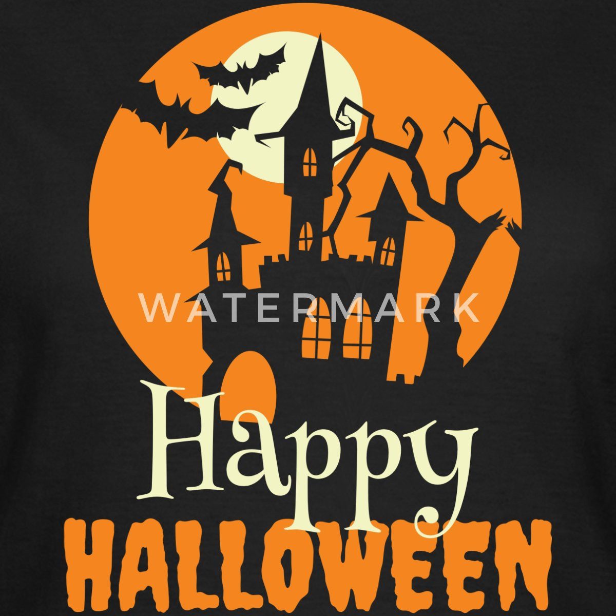 Spreadshirt T-Shirt Happy Halloween Spukhaus Mit Vollmond Und Fledermaus Fr günstig online kaufen